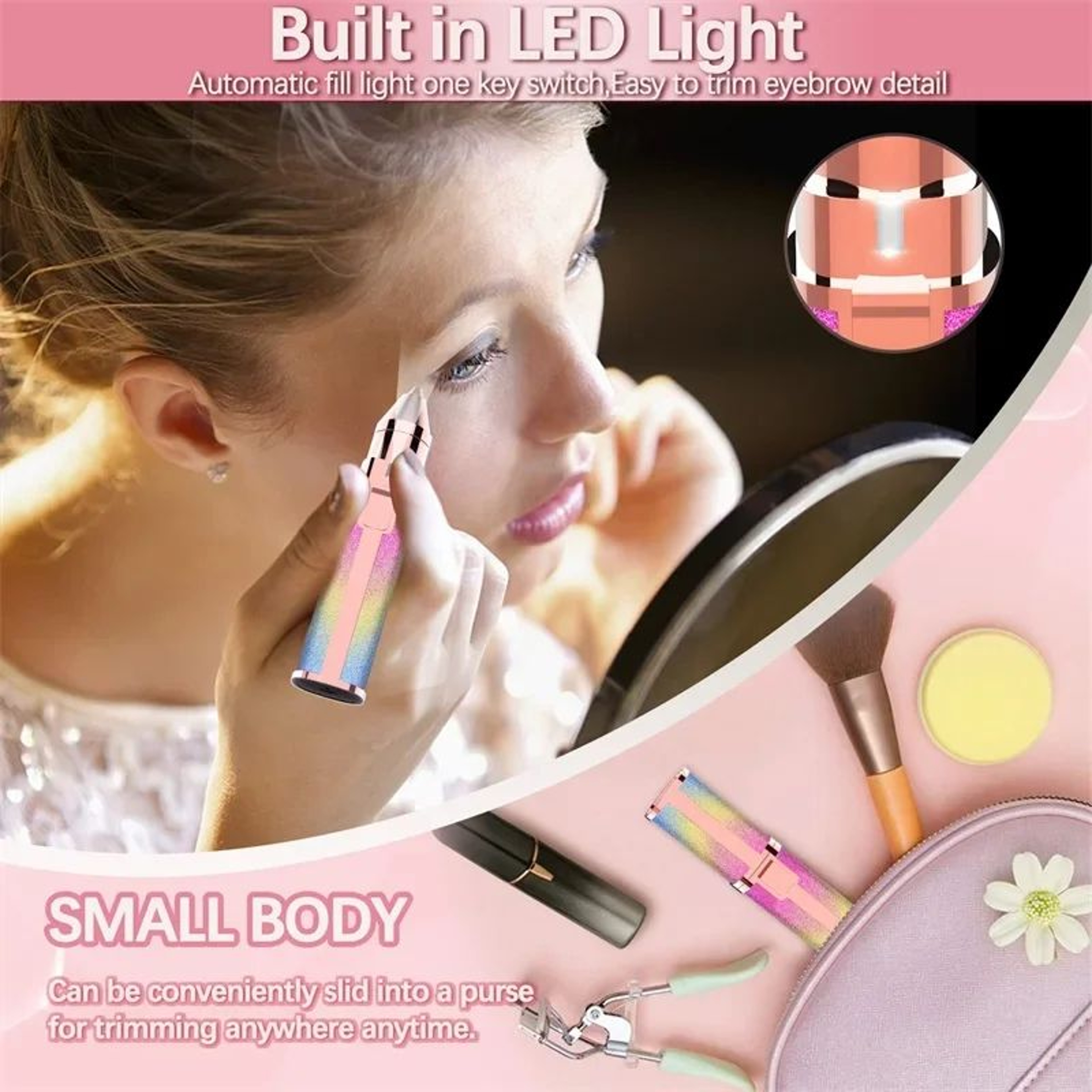 2in1 Electric Eyebrow Trimmer With LED Light  Painless Brow Shaper  Facial Hair Remover 1