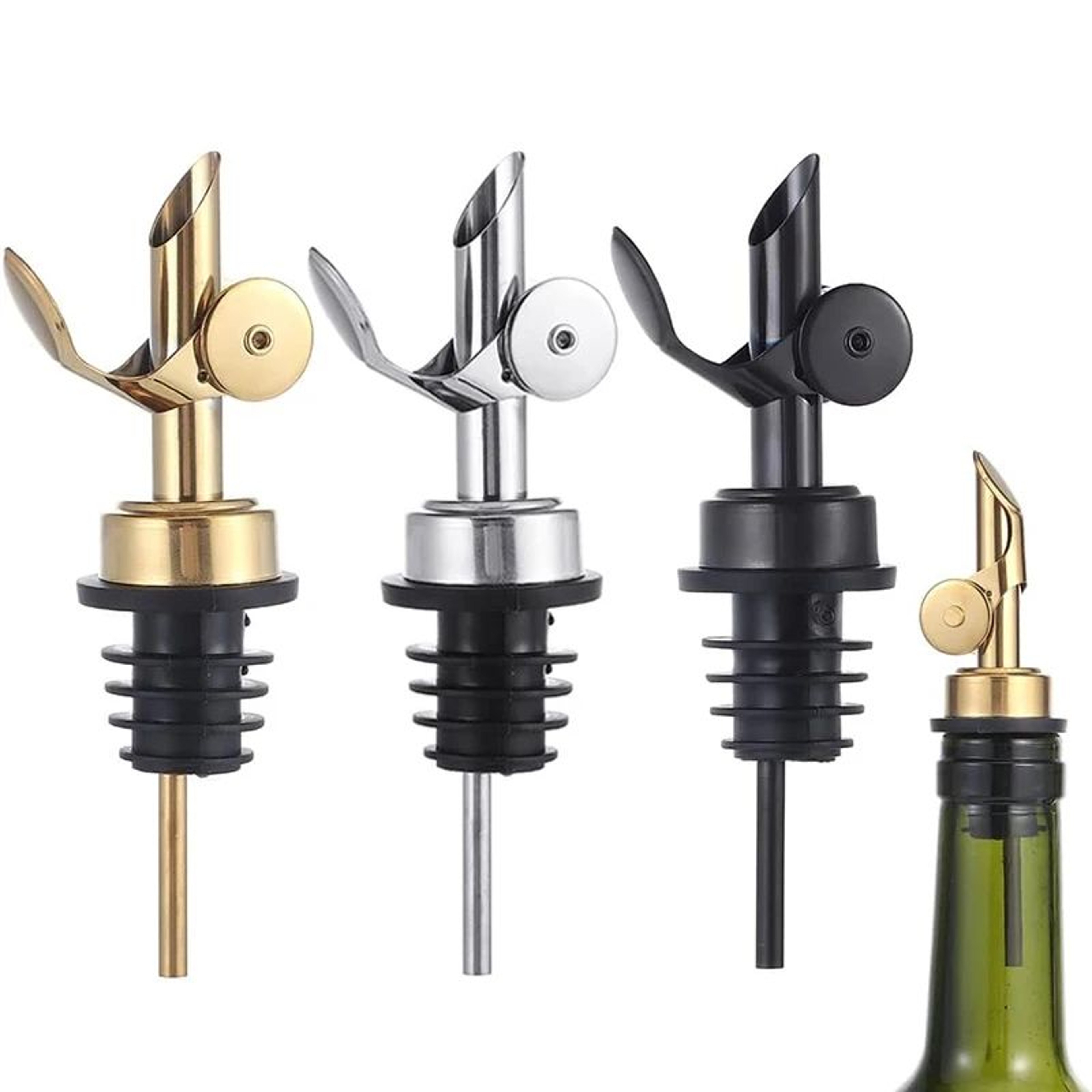 SelfClosing Olive Oil Pour Spout With LeakProof Rubber Stopper Stainless Steel Bottle Pourer 0