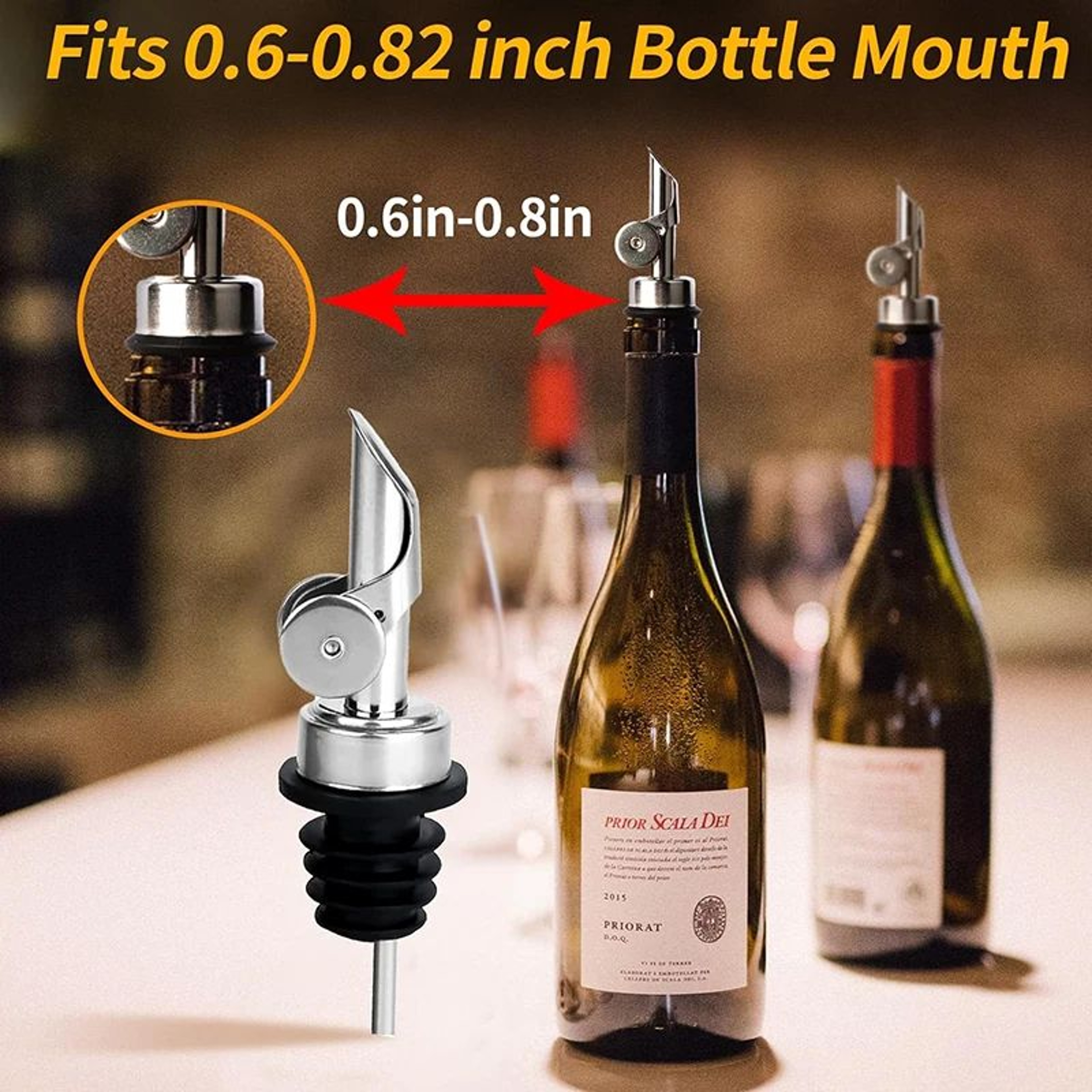 SelfClosing Olive Oil Pour Spout With LeakProof Rubber Stopper Stainless Steel Bottle Pourer 2