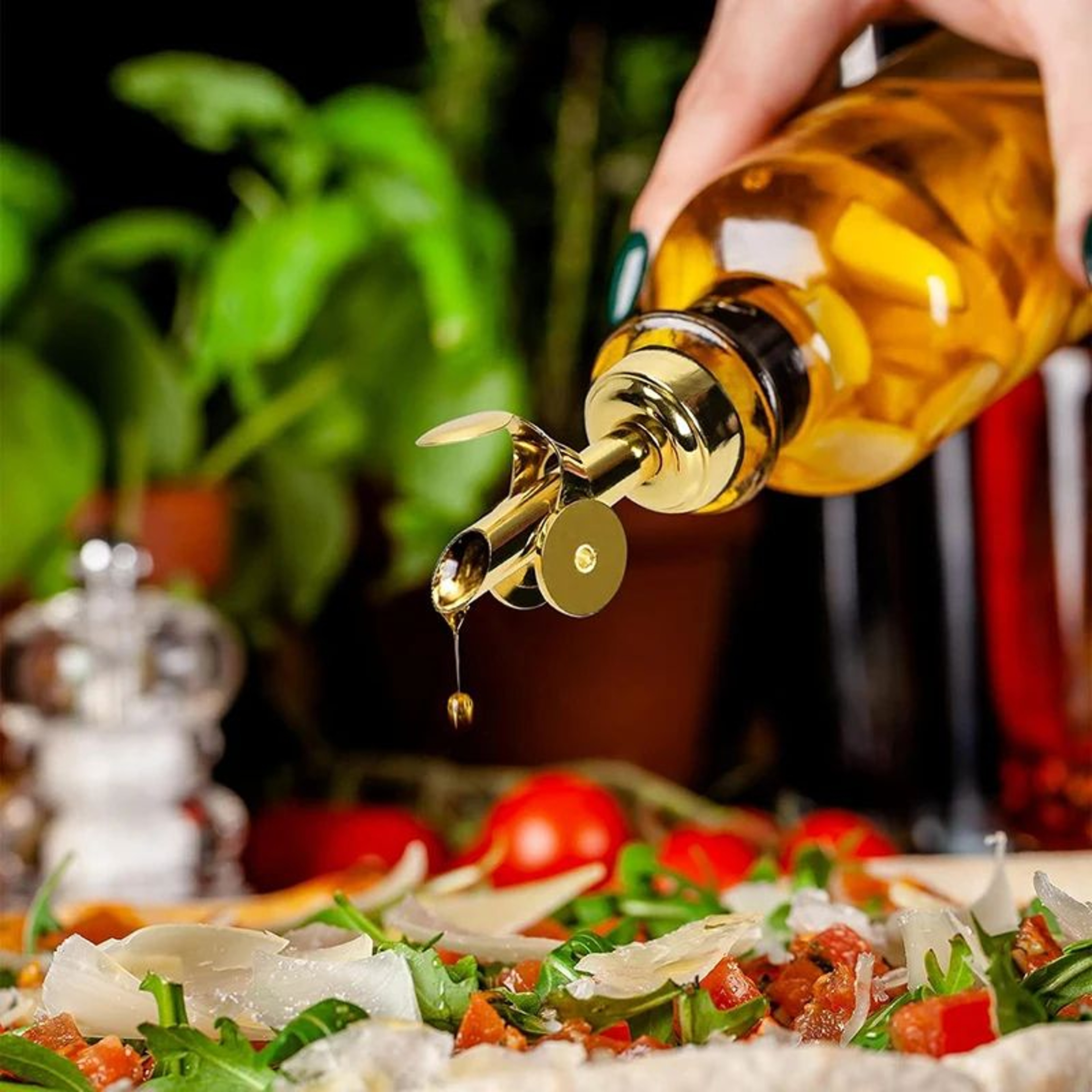 SelfClosing Olive Oil Pour Spout With LeakProof Rubber Stopper Stainless Steel Bottle Pourer 5