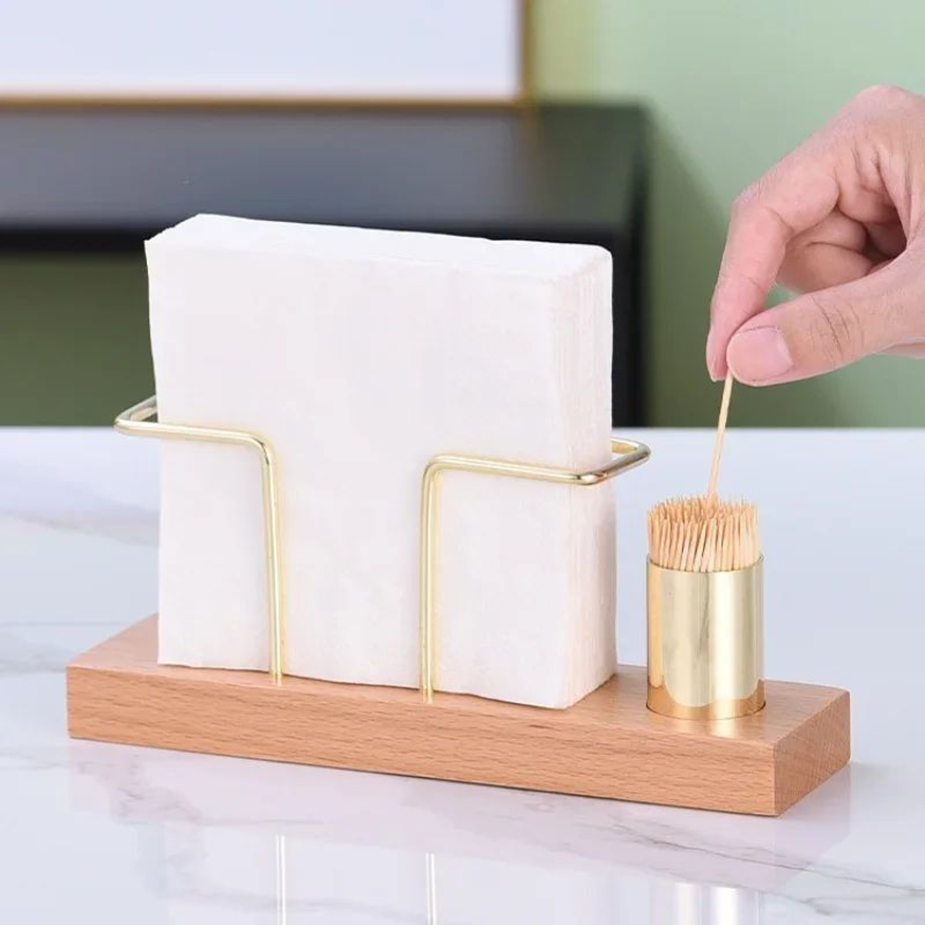 Minimalist Wooden Napkin Holder With Toothpick Compartment Vertical Tissue Dispenser For Cafe Table 1