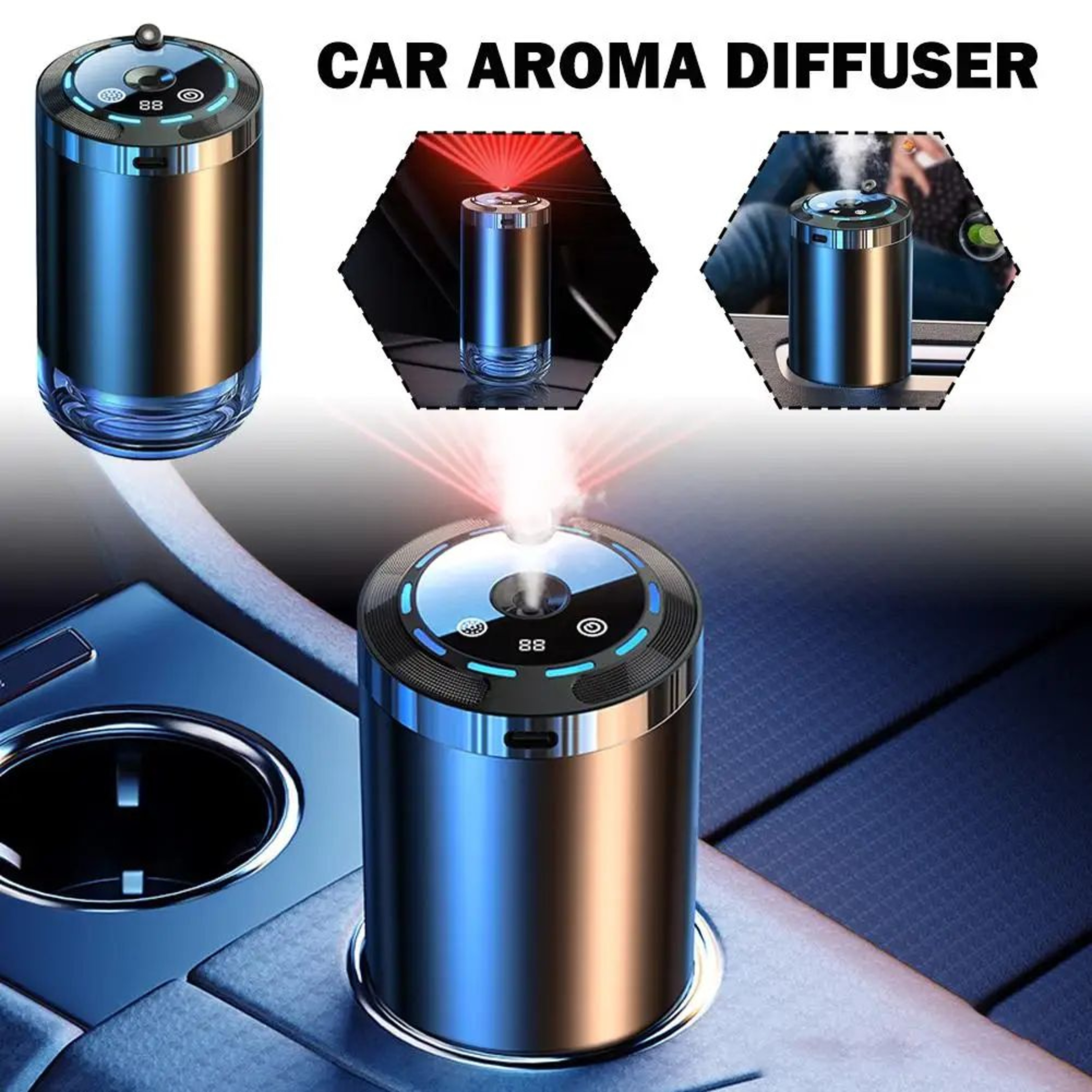 Rechargeable Car Aroma Diffuser With Ambient Light  Quiet Car Air Freshener Diffuser Ornament 1
