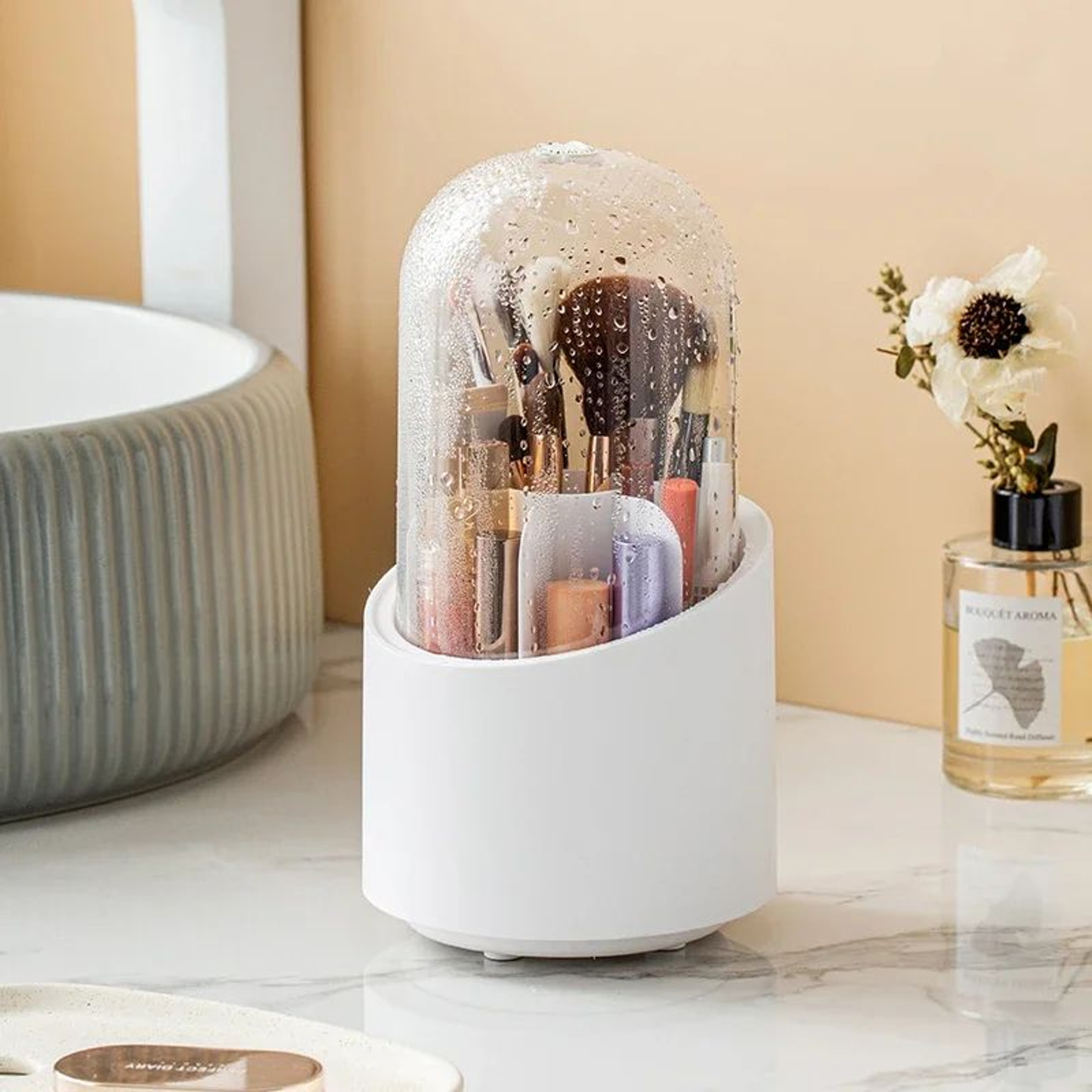 360 Rotating Makeup Brush Holder With Lid  Dustproof Makeup Organizer  Cosmetic Storage Box For Van 4