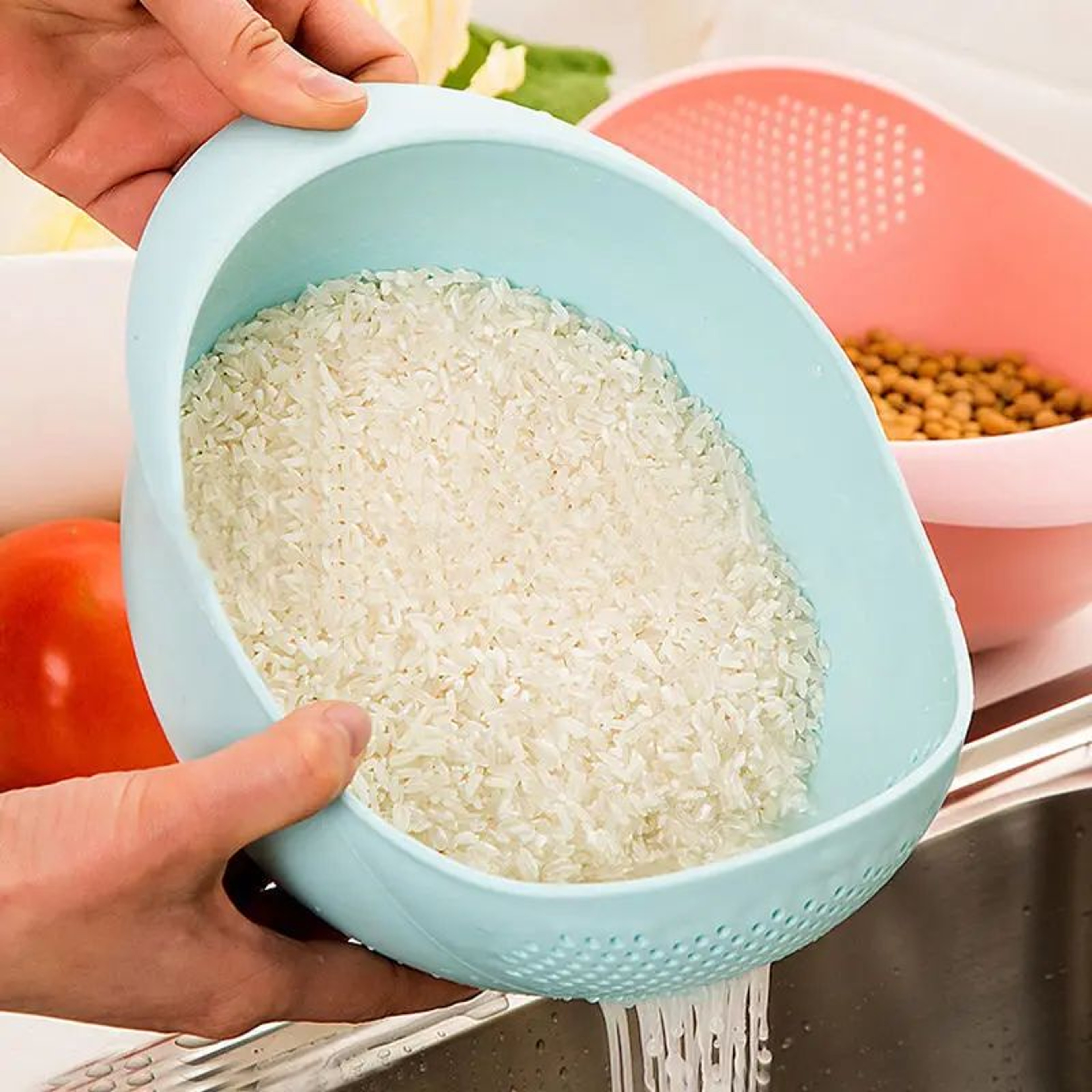 Rice Washing Strainer Bowl With Handles  Small Hole Rice Strainer  Kitchen Drain Basket 8