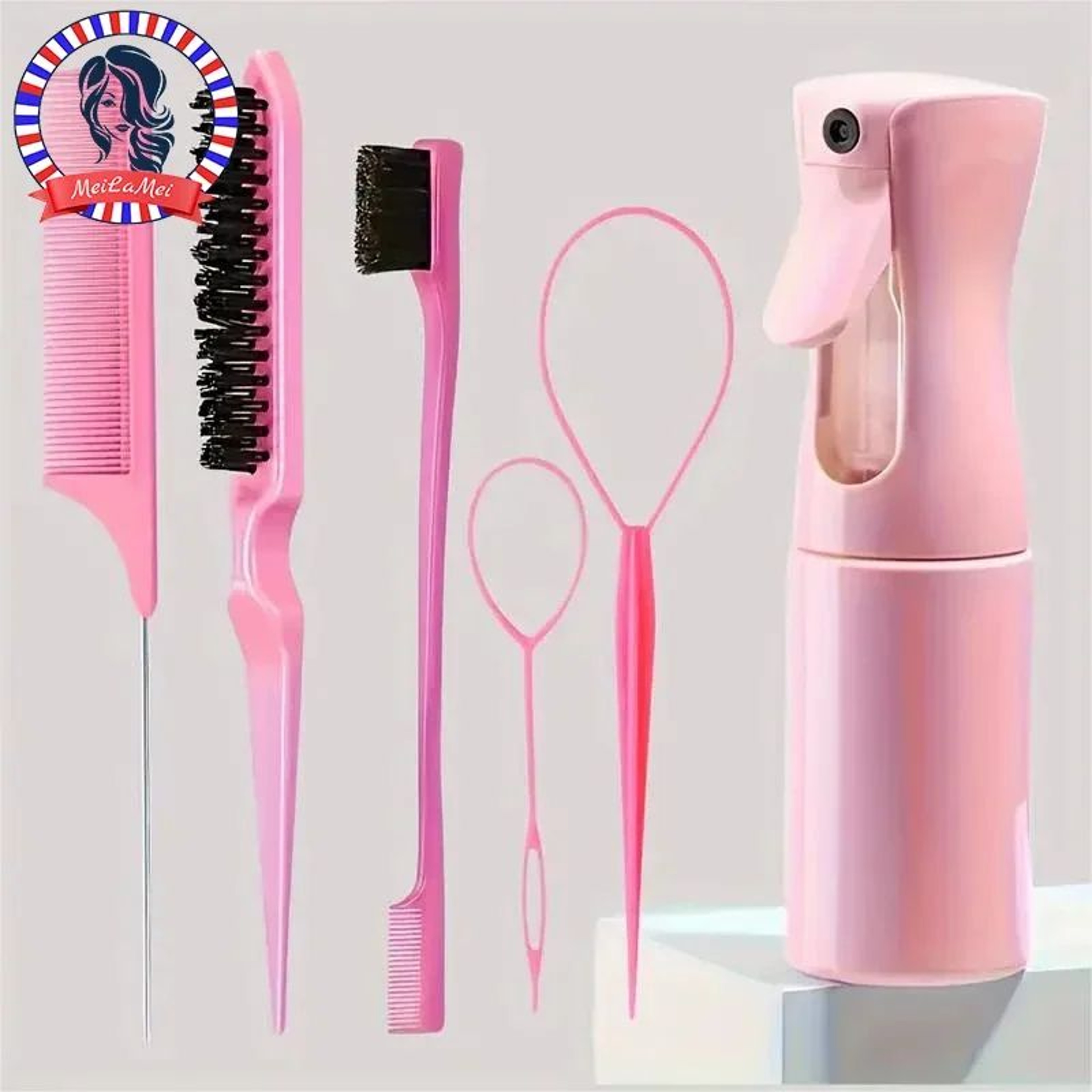 6Piece Hair Brush Set With Hair Spray Bottle Rat Tail Comb  Edge Control Brush For Sleek Styling An 0