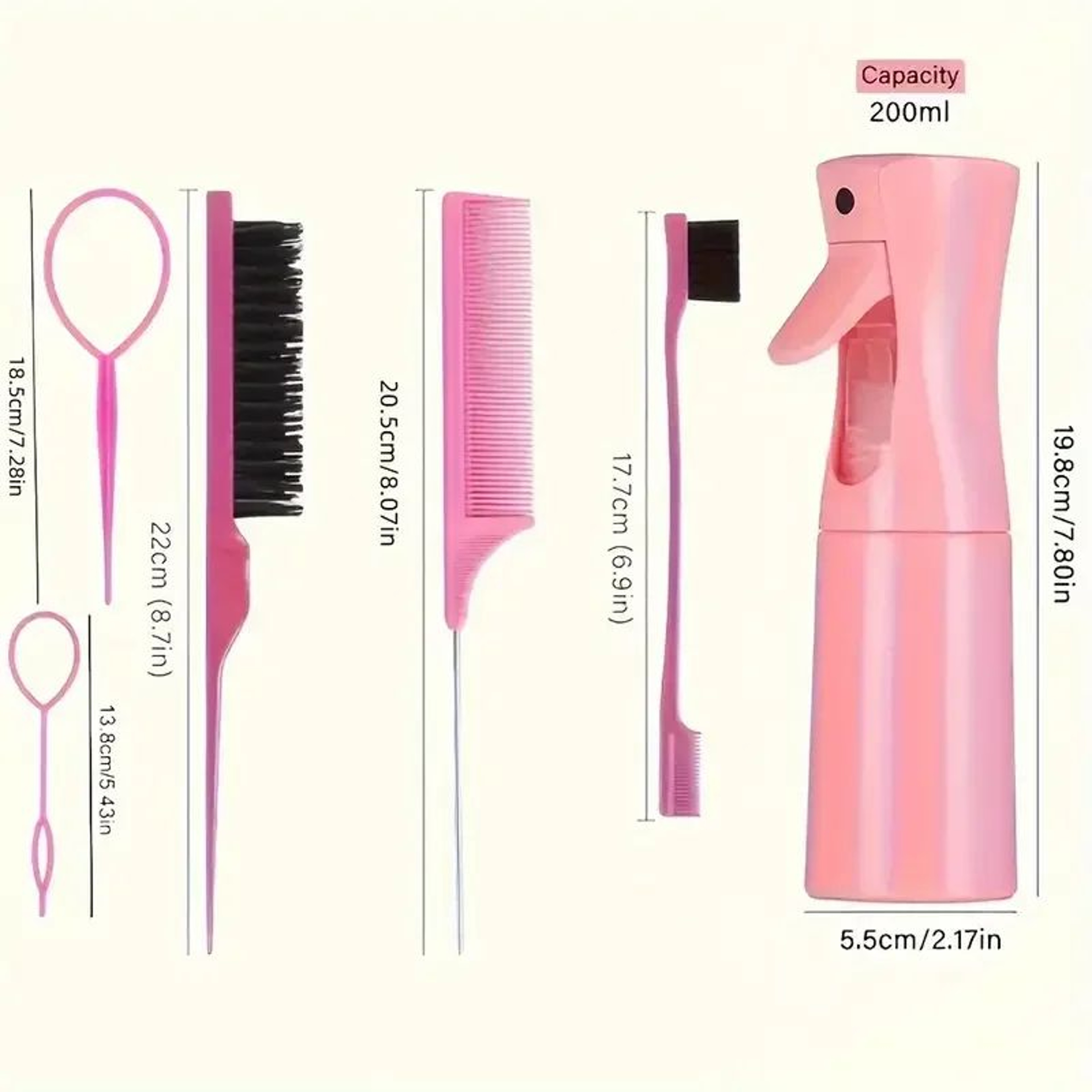 6Piece Hair Brush Set With Hair Spray Bottle Rat Tail Comb  Edge Control Brush For Sleek Styling An 5