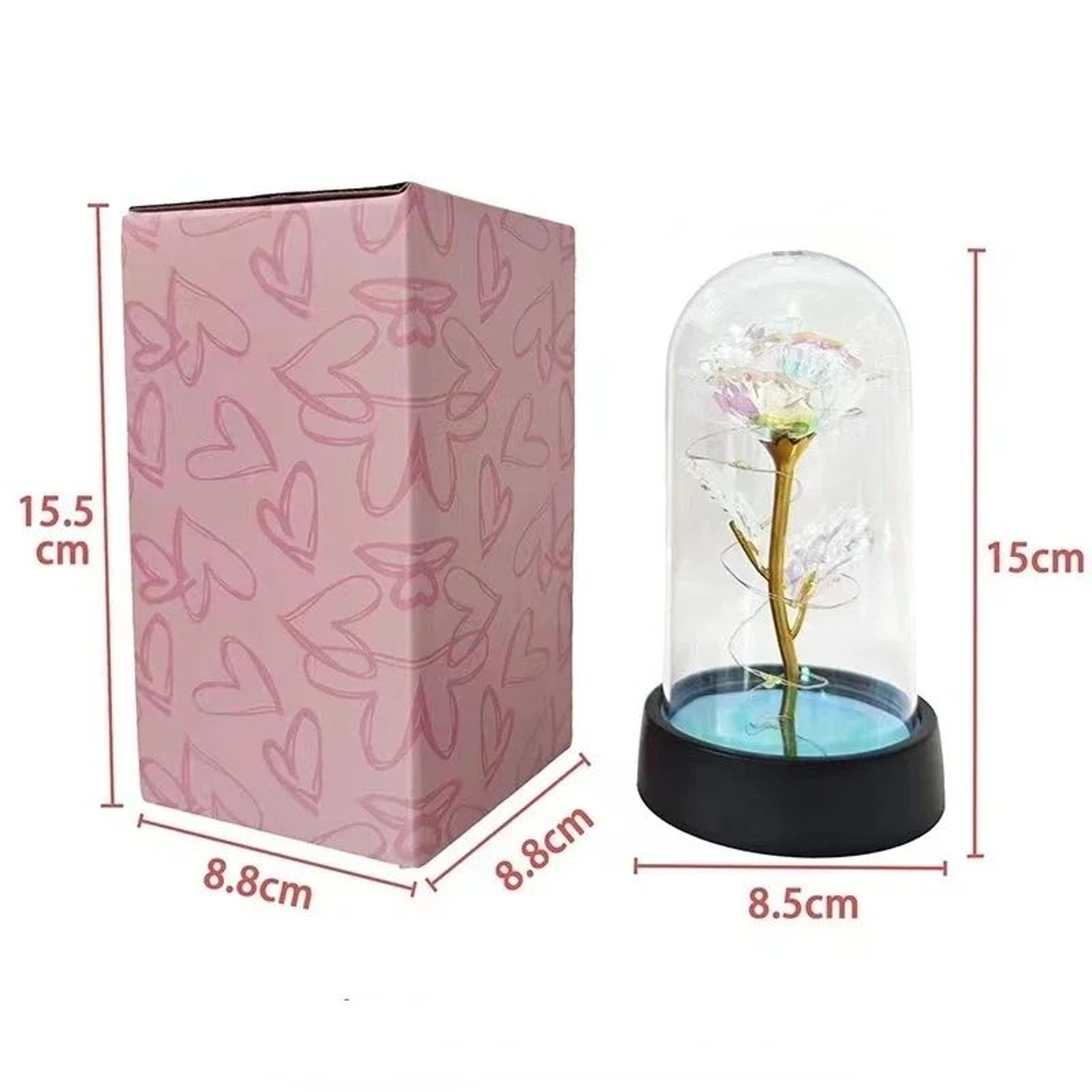 Eternal Rose In Glass Dome With LED Lights  Romantic Eternal Rose Gift Night Light For Her 1