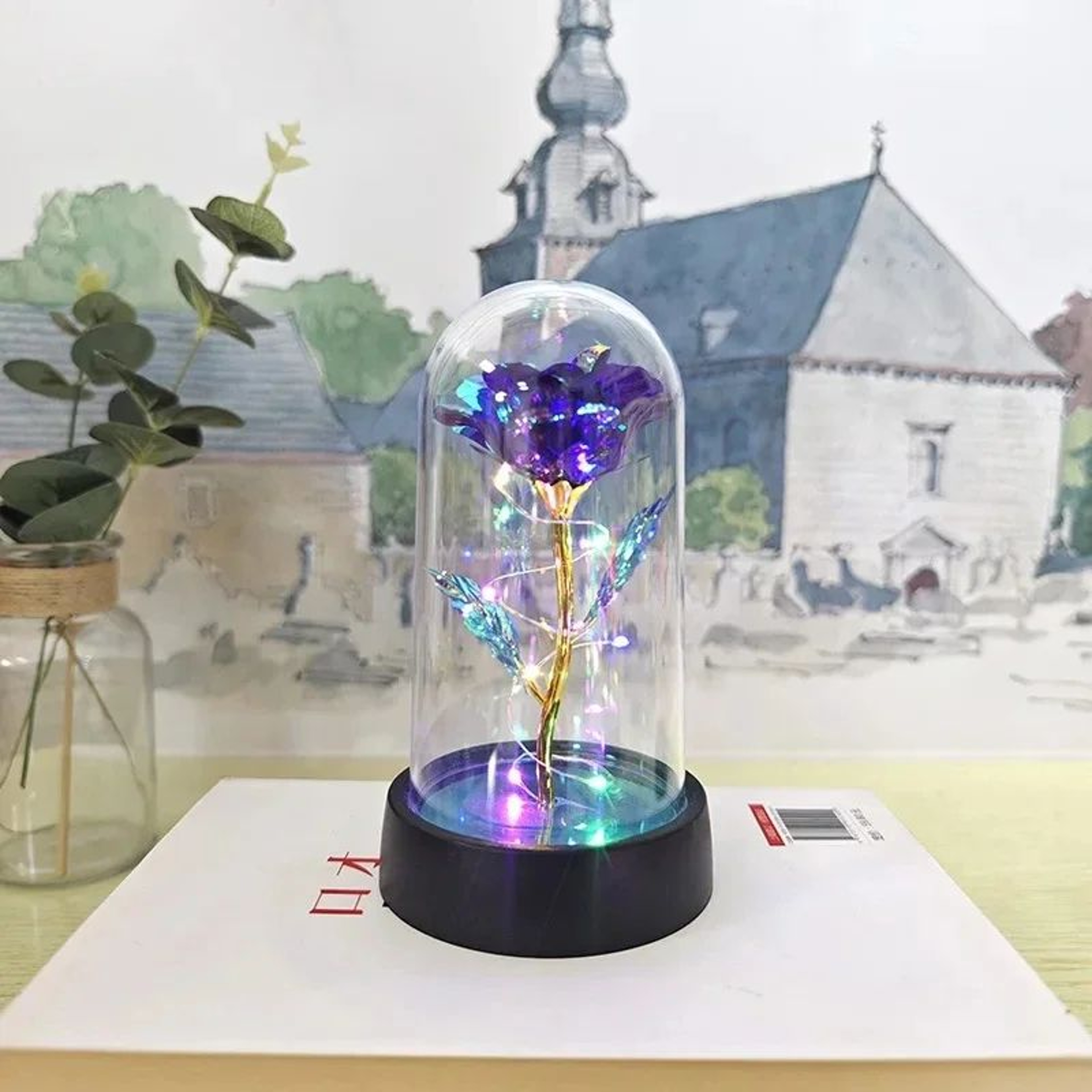 Eternal Rose In Glass Dome With LED Lights  Romantic Eternal Rose Gift Night Light For Her 16