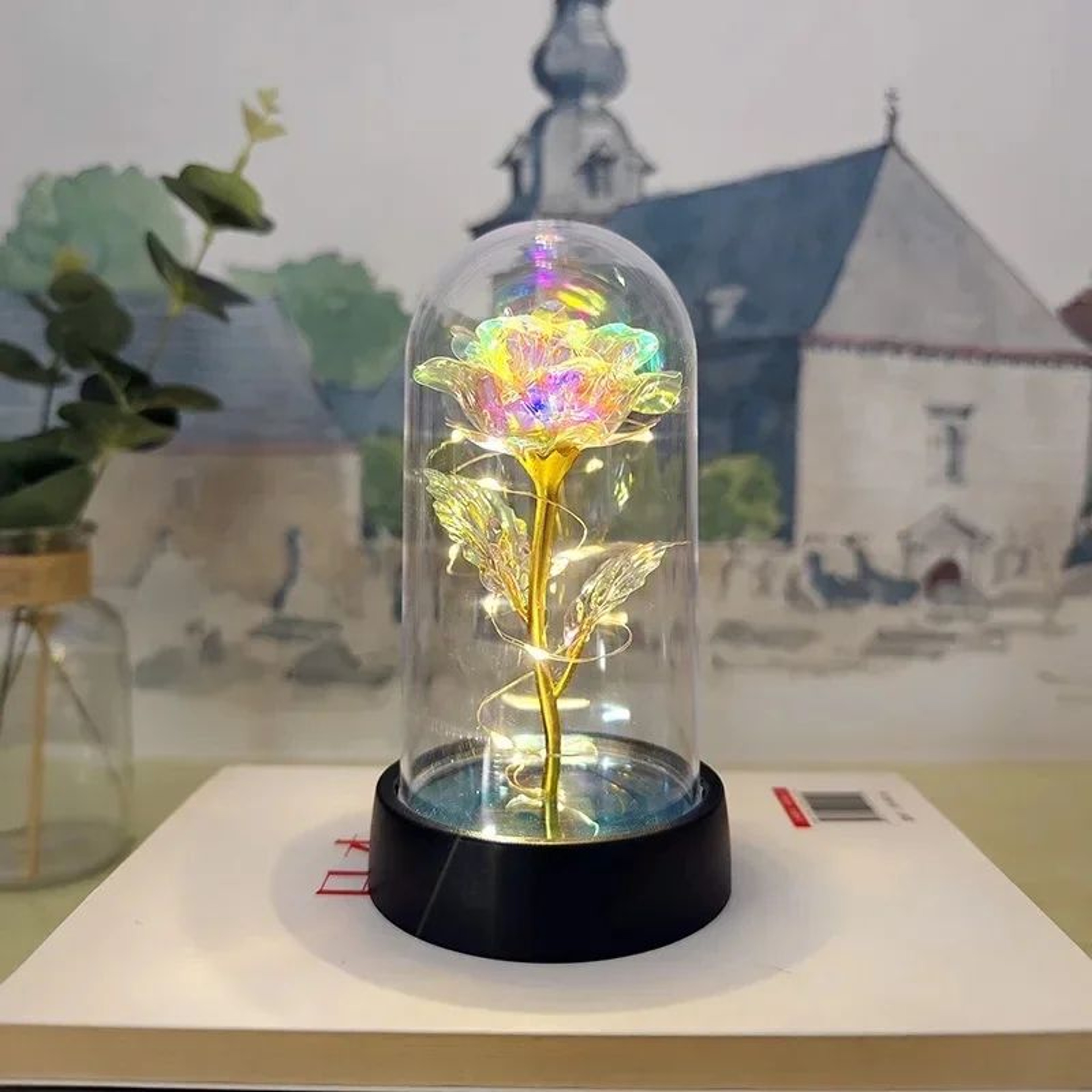 Eternal Rose In Glass Dome With LED Lights  Romantic Eternal Rose Gift Night Light For Her 11