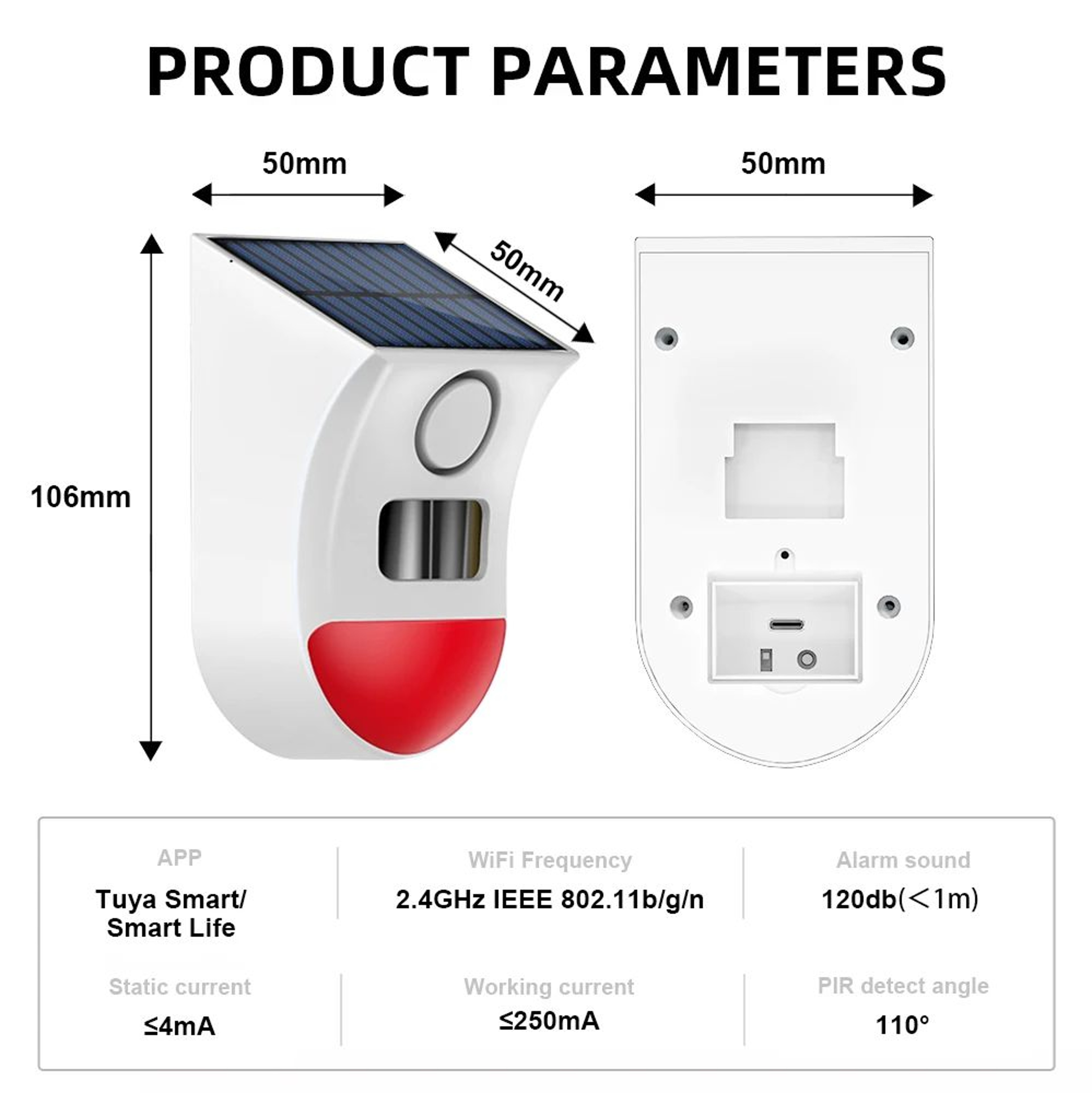 Tuya WiFi Solar Motion Sensor Alarm Siren  Waterproof Outdoor Wireless Security Strobe 5