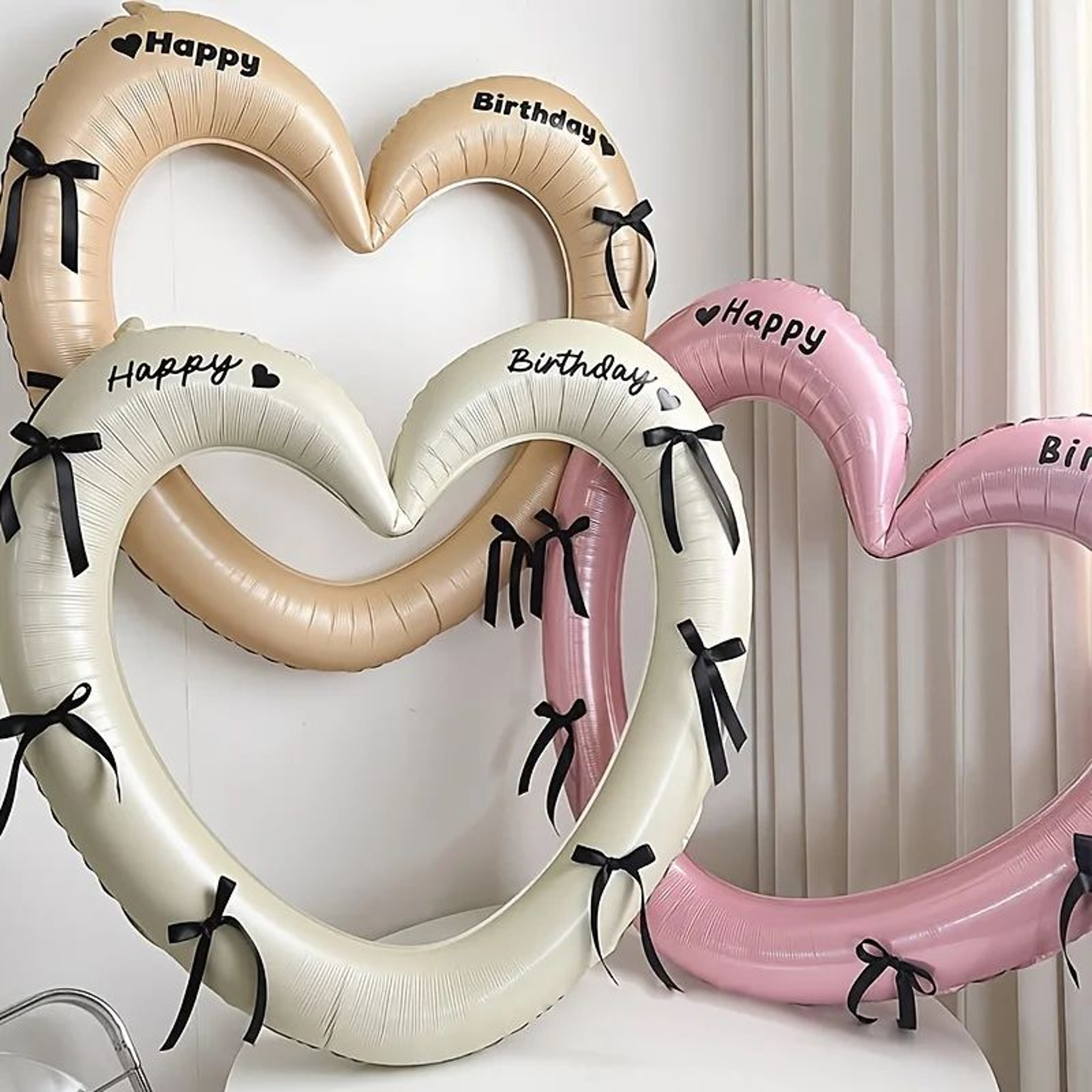 40Inch Hollow Heart Happy Birthday Balloon Set With Bow Foil Party Decor  Photo Prop Kit 4