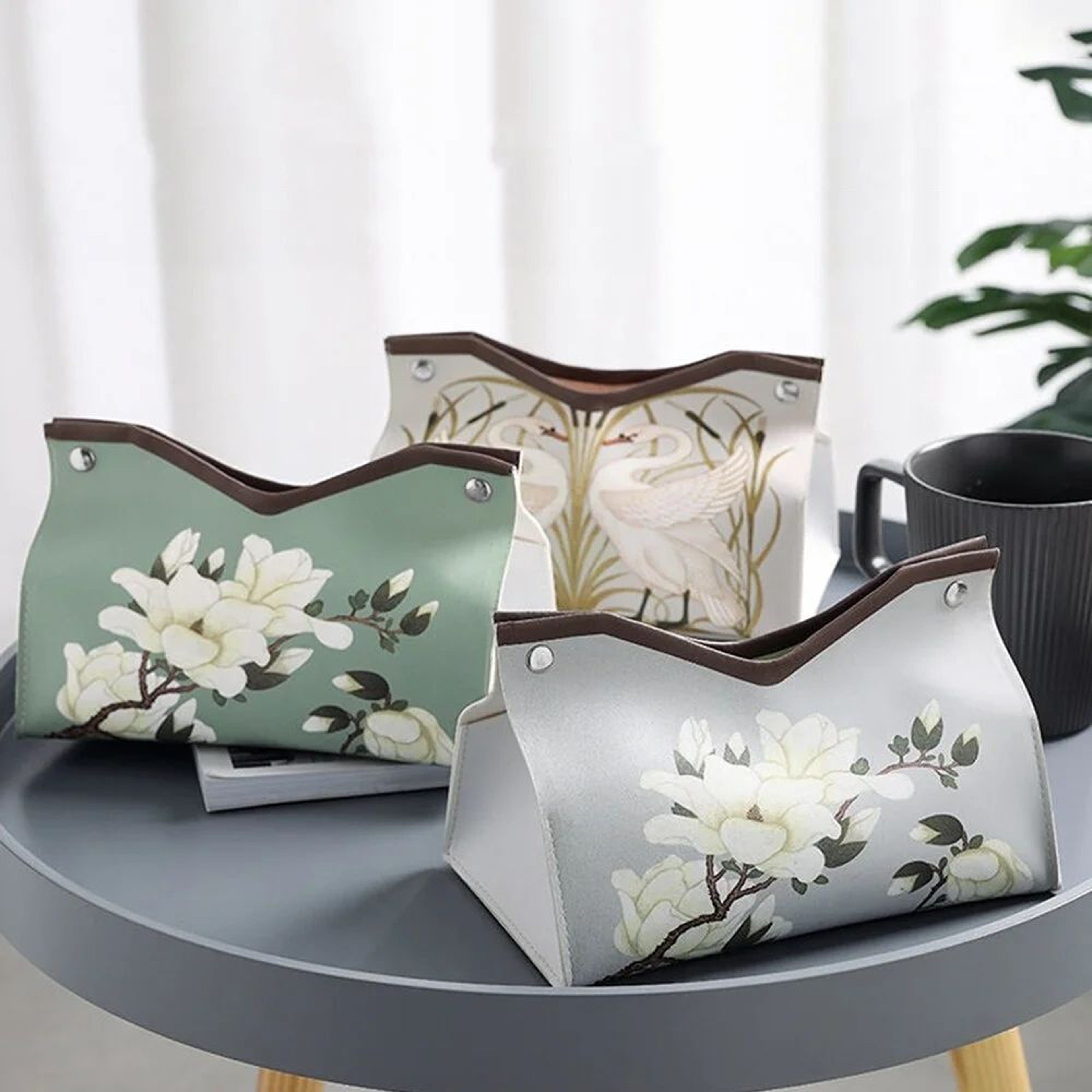Vintage Floral PU Leather Tissue Box Cover For Living Room And Kitchen Decor 0