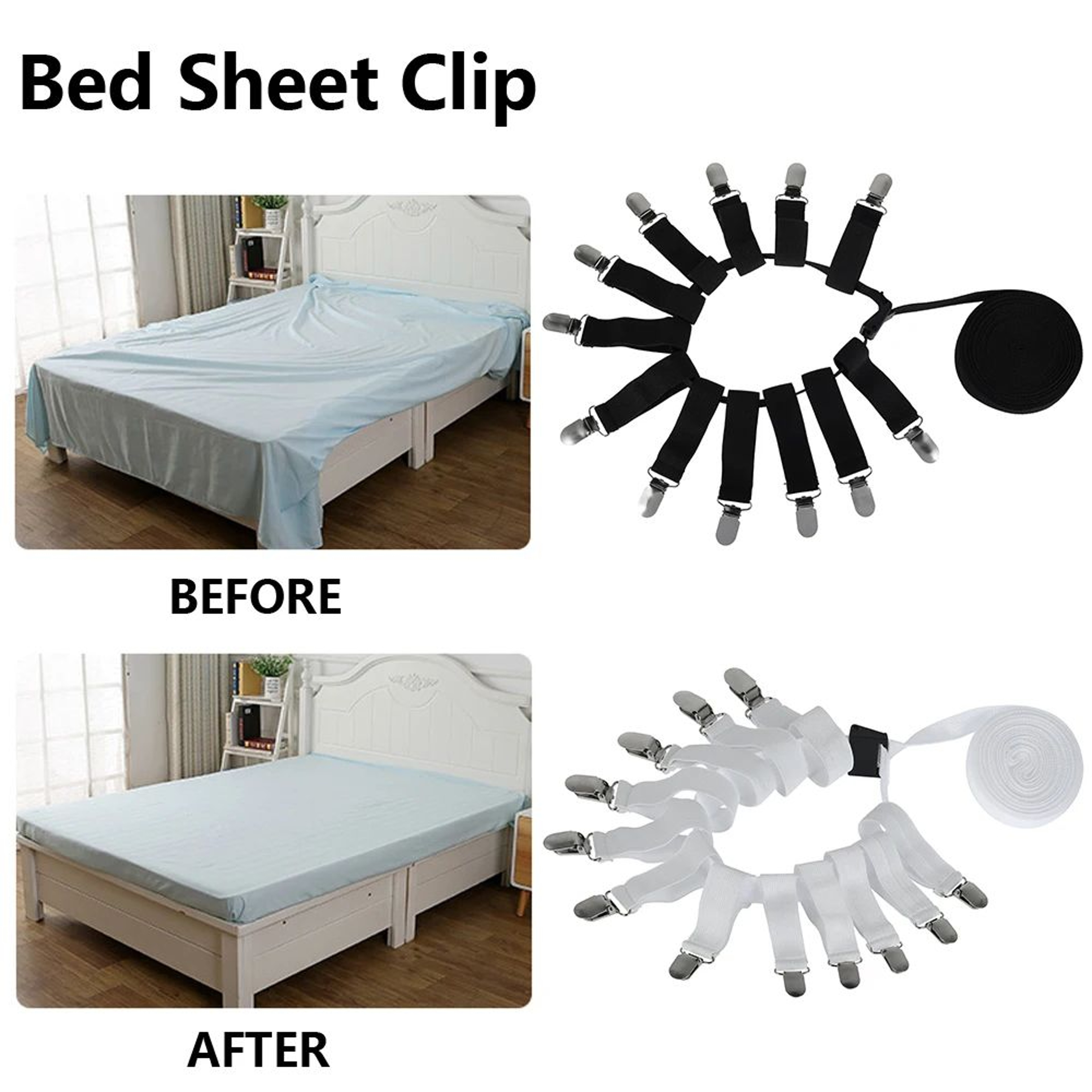 Adjustable Bed Sheet Holders Set With Fitted Sheet Straps And Sheet Corner Clips 2