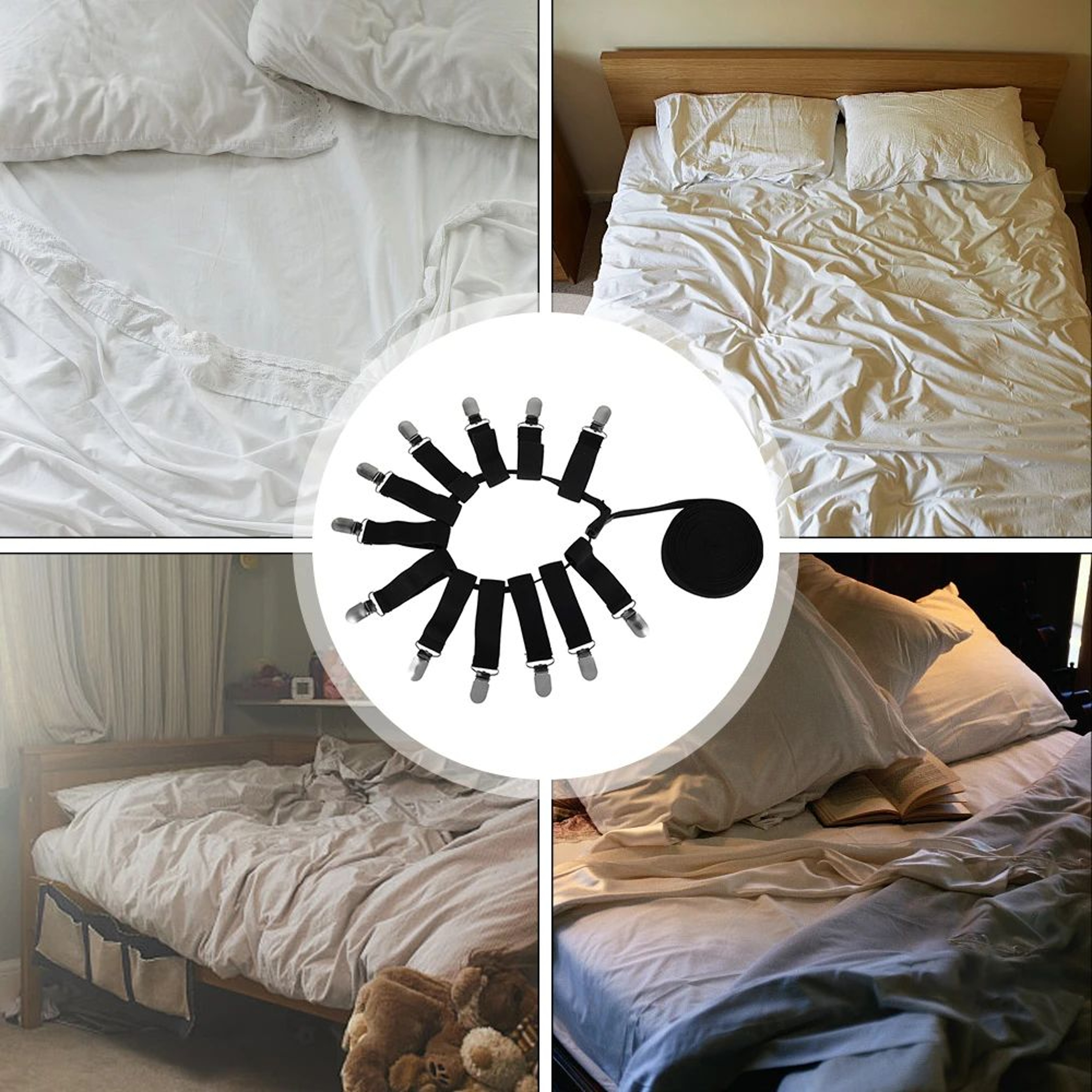 Adjustable Bed Sheet Holders Set With Fitted Sheet Straps And Sheet Corner Clips 5