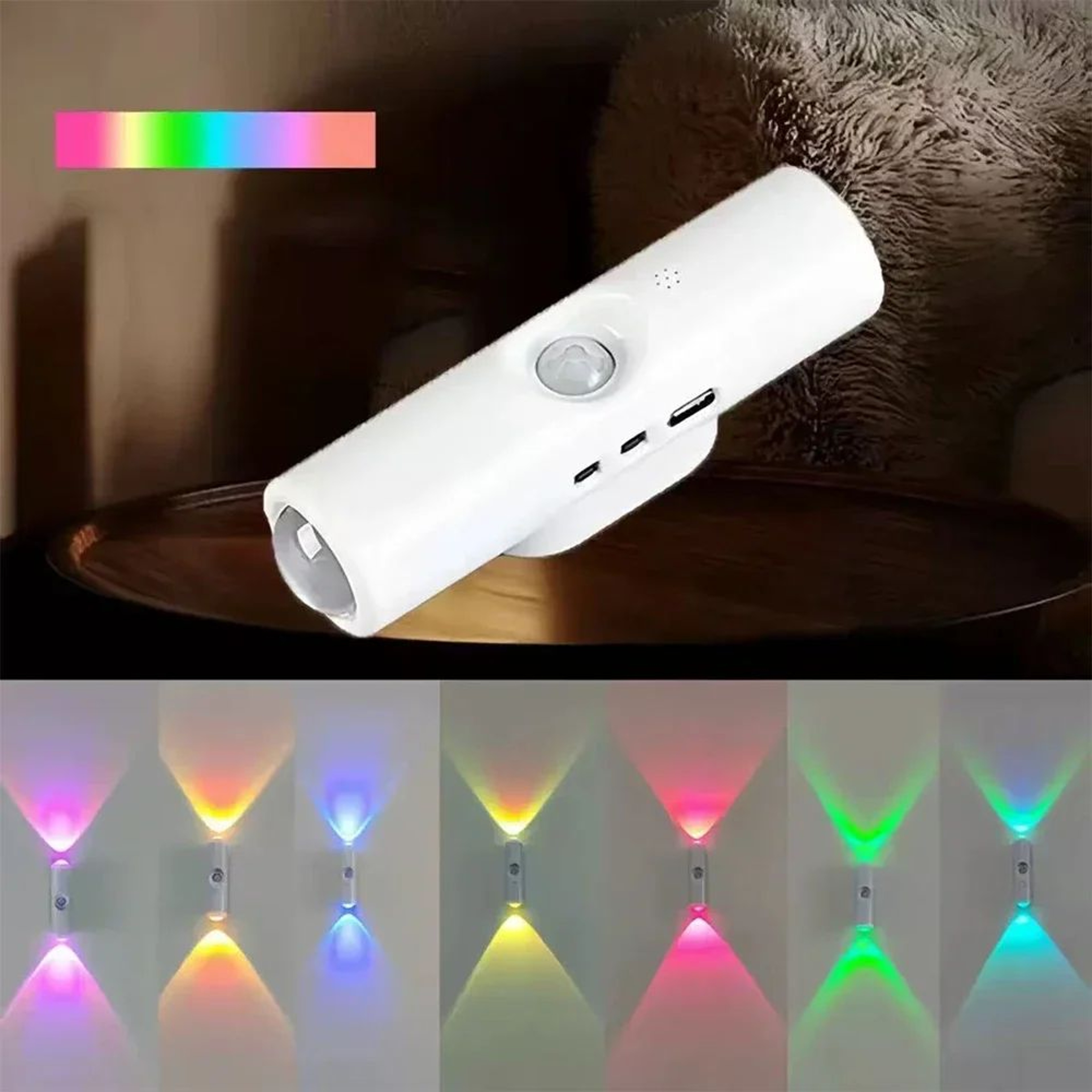Runto Rechargeable MotionActivated Motion Sensor LED Night Light With 3Color  RGB LED Light Modes 2