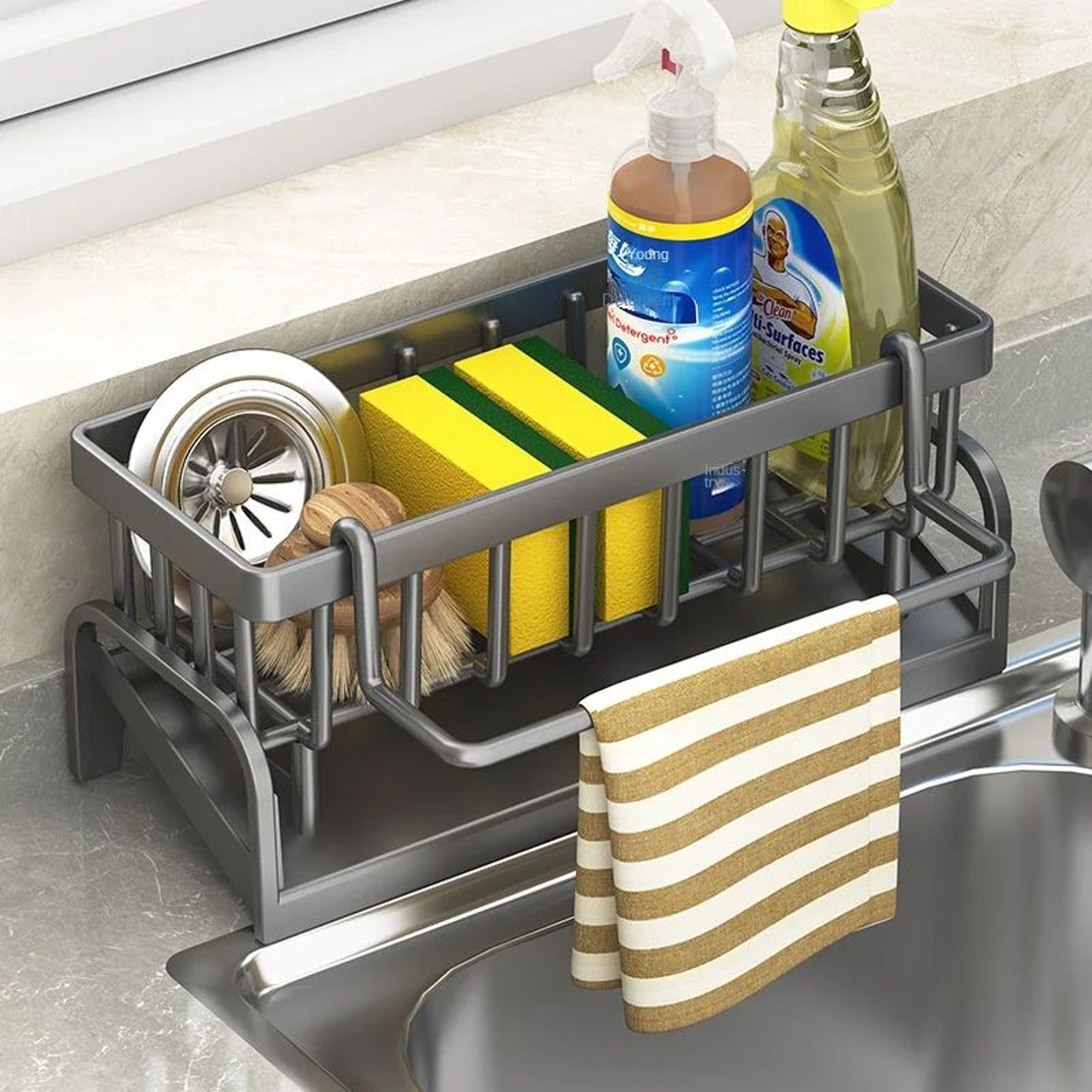 SpaceSaving Sink Caddy Organizer With Drain Tray For Sponge  Soap Storage 4