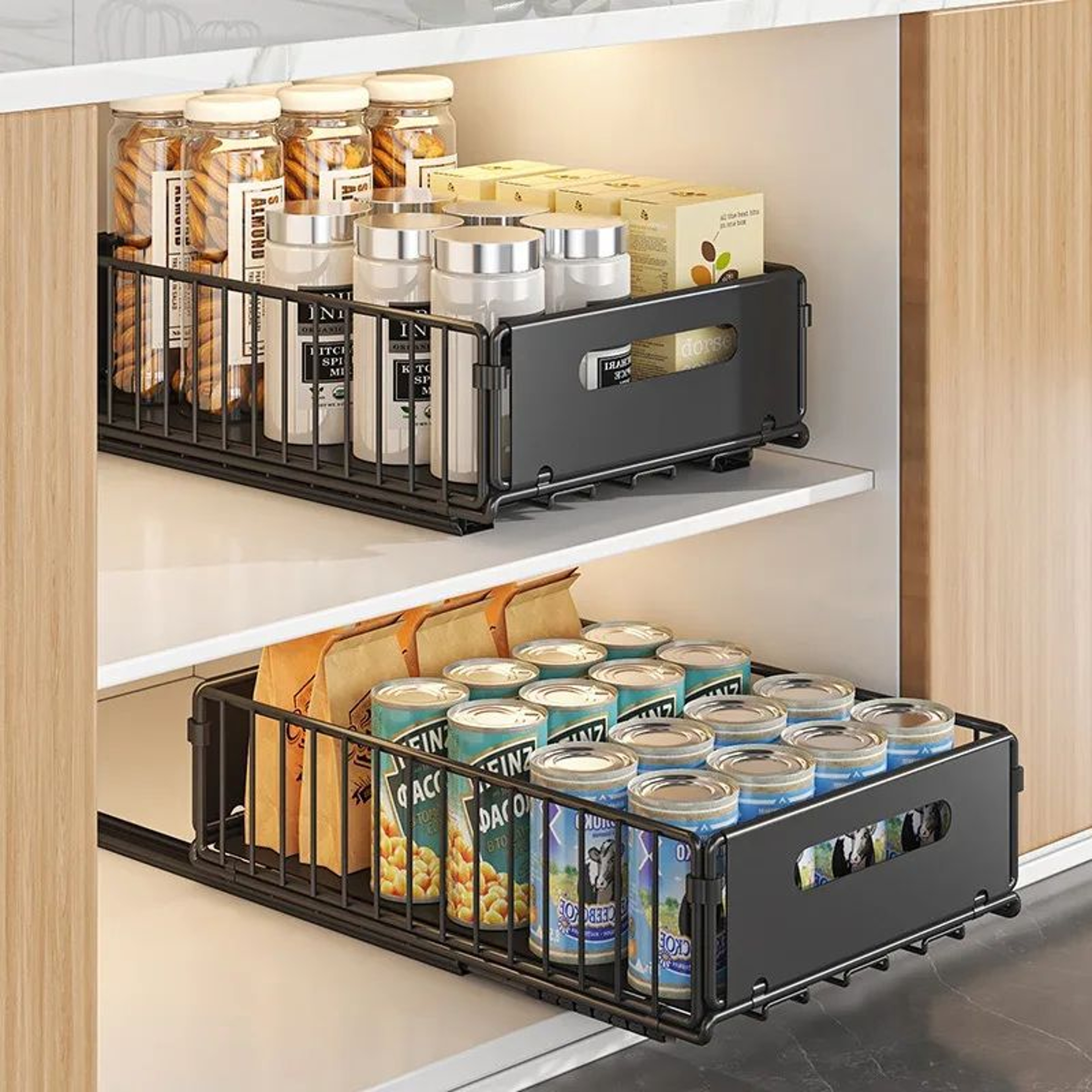 PullOut Cabinet Organizer Basket For Kitchen  Bathroom SlideOut Storage For Spices And Supplies 3