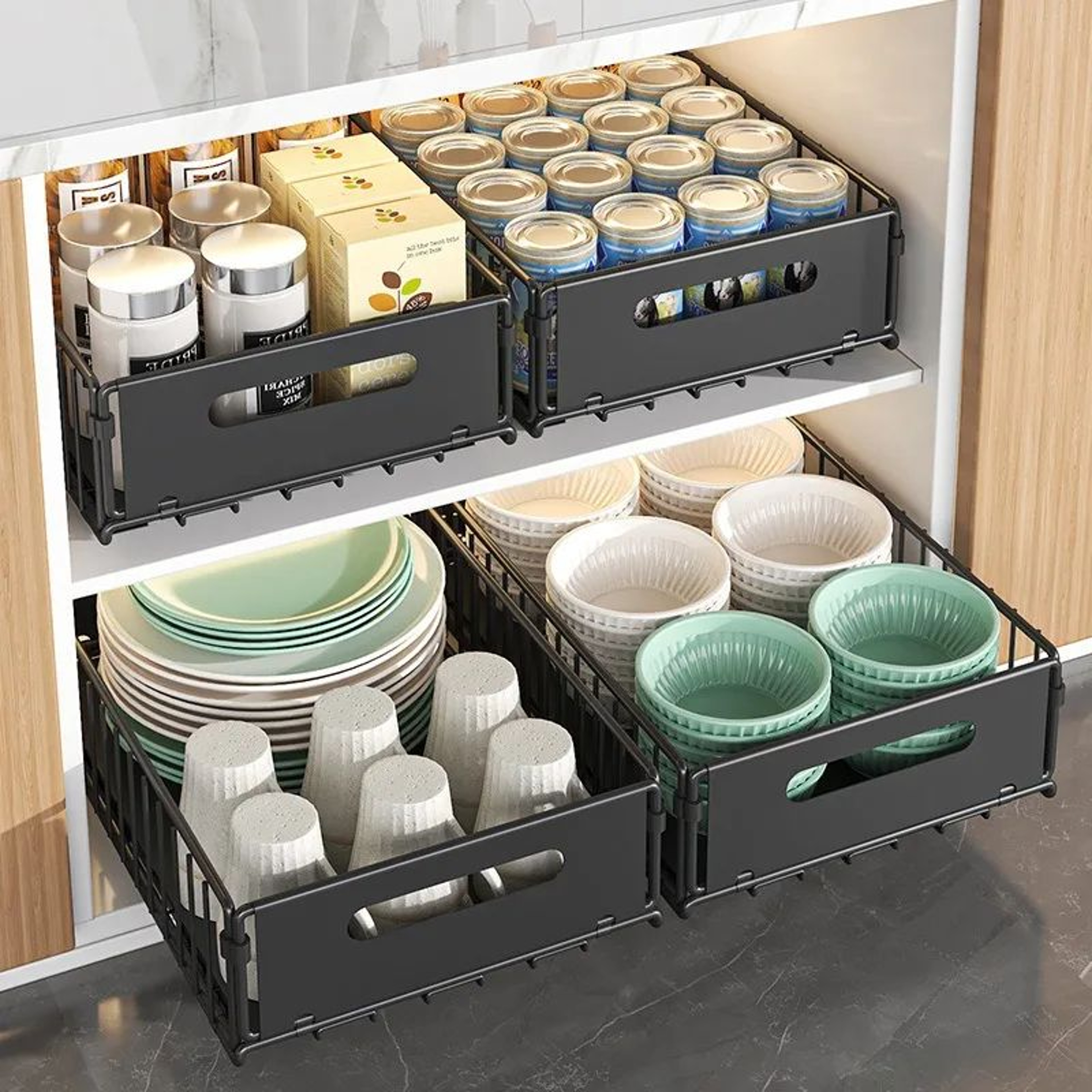 PullOut Cabinet Organizer Basket For Kitchen  Bathroom SlideOut Storage For Spices And Supplies 4
