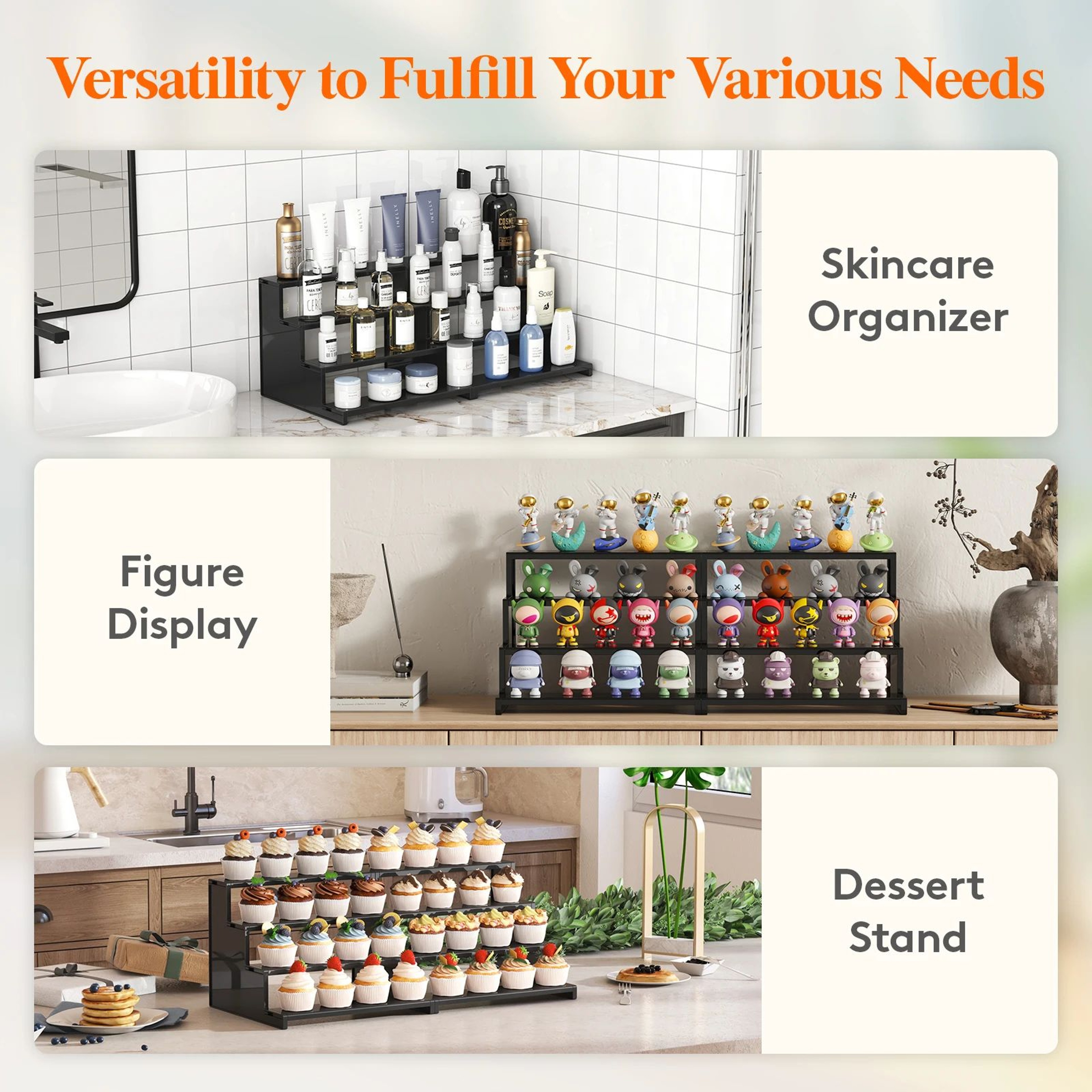 Tiered Dark Wood Perfume Organizer Stand  3Step Cologne Display Stand For Vanity  Skincare Storage 5