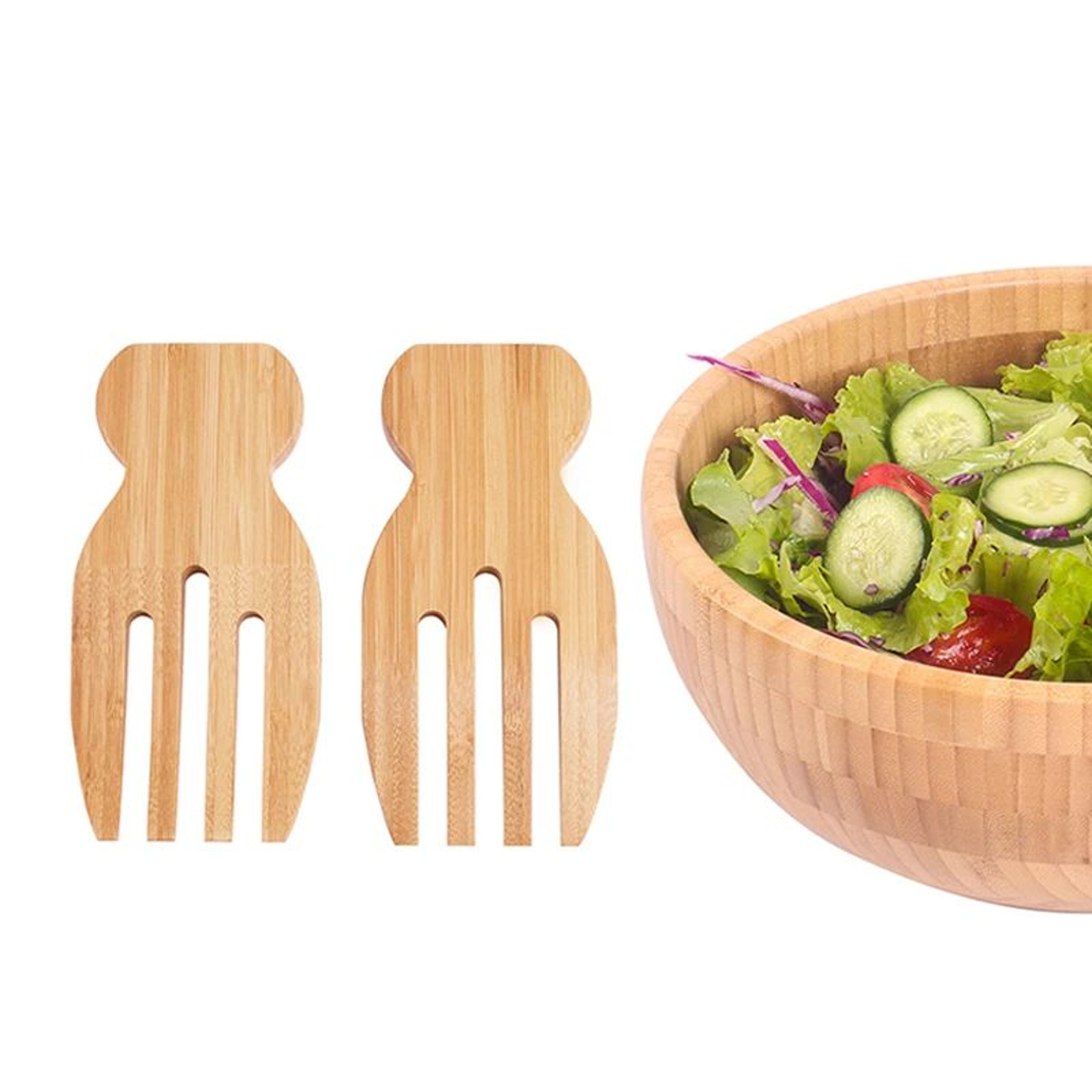 Bamboo Salad Hands  Large Wooden Salad Servers For Effortless Tossing  Serving 5