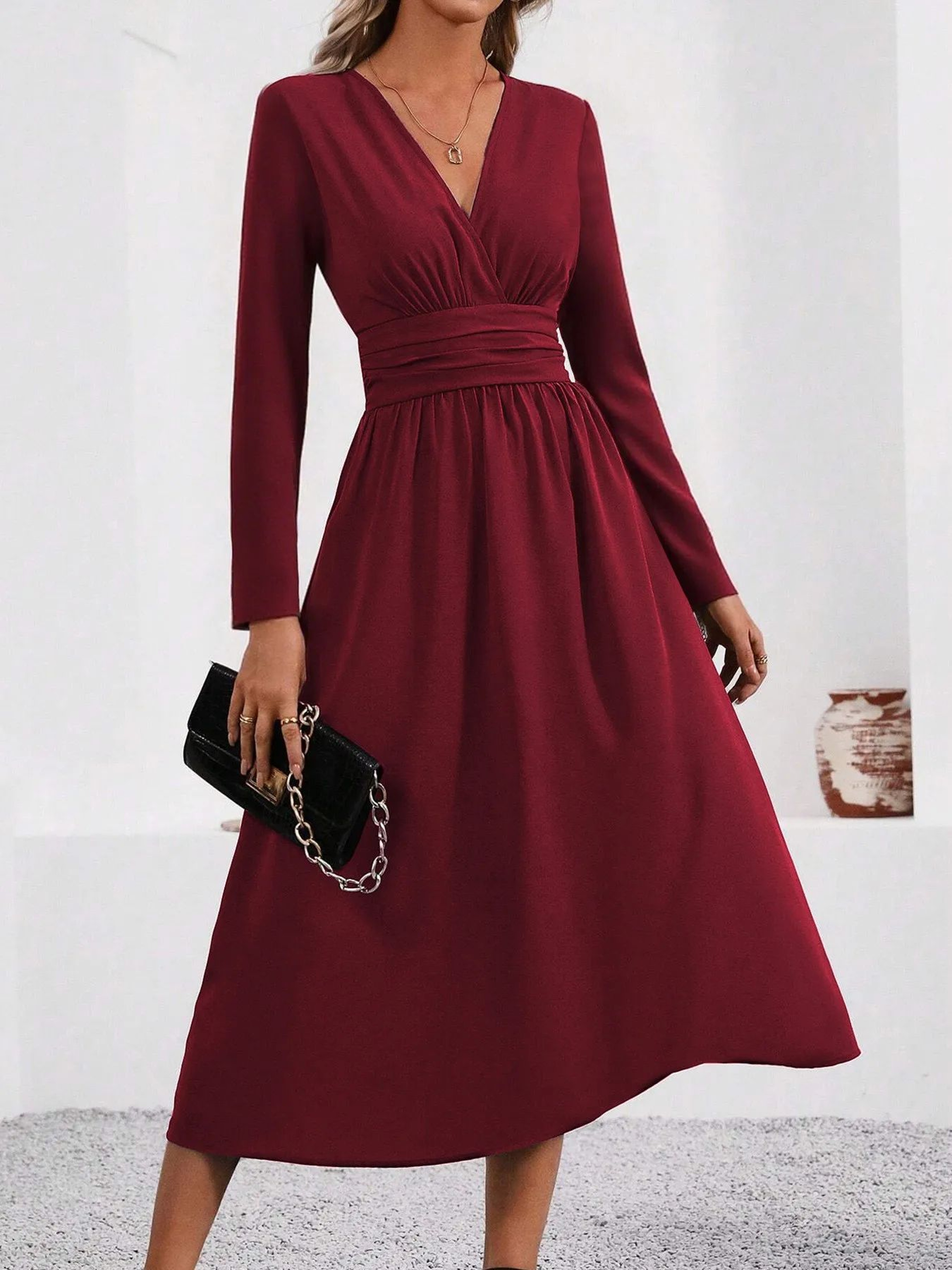 Elegant Embrace Overlap VNeck Bodycon Maxi Dress 2