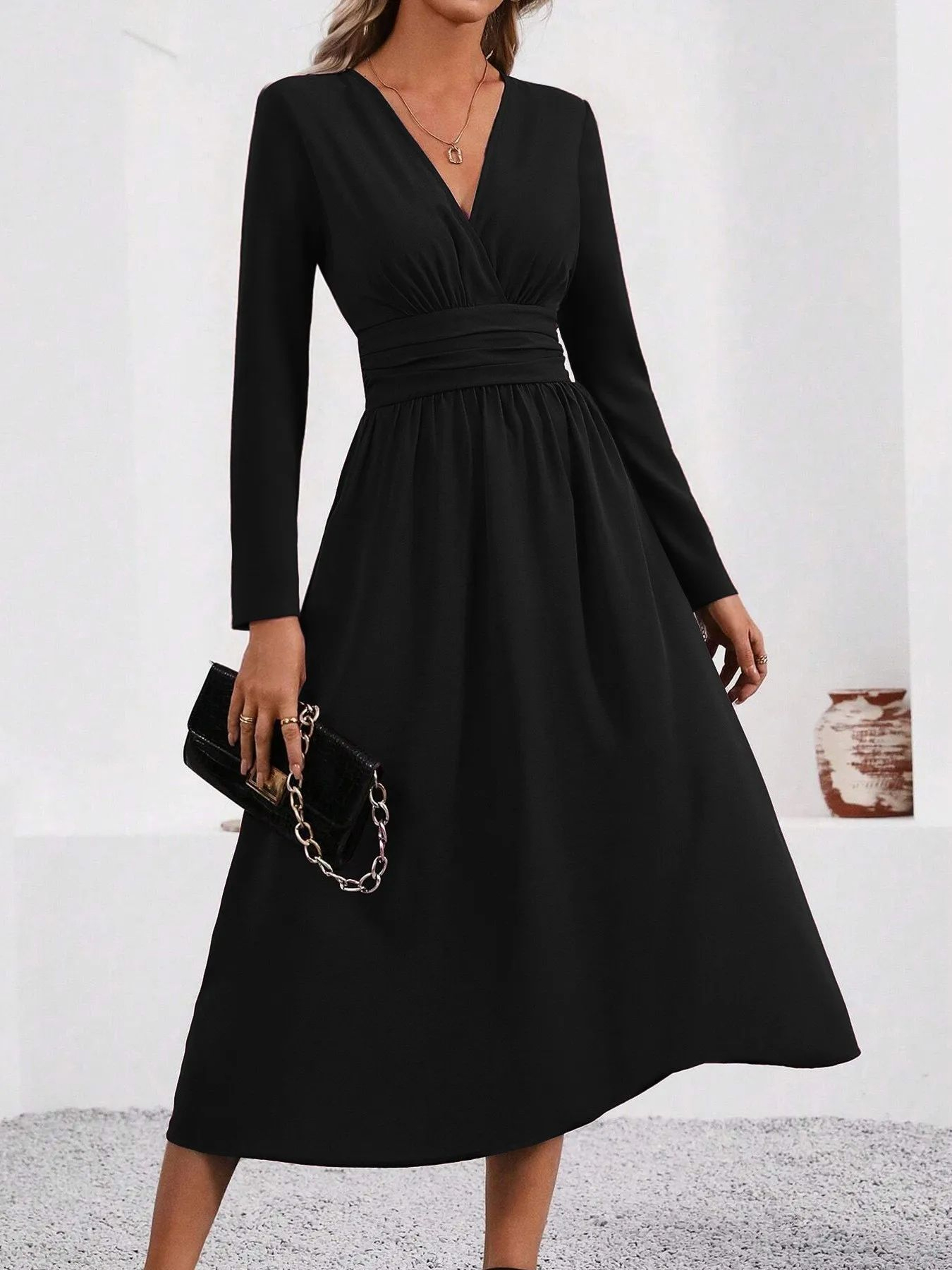 Elegant Embrace Overlap VNeck Bodycon Maxi Dress 3