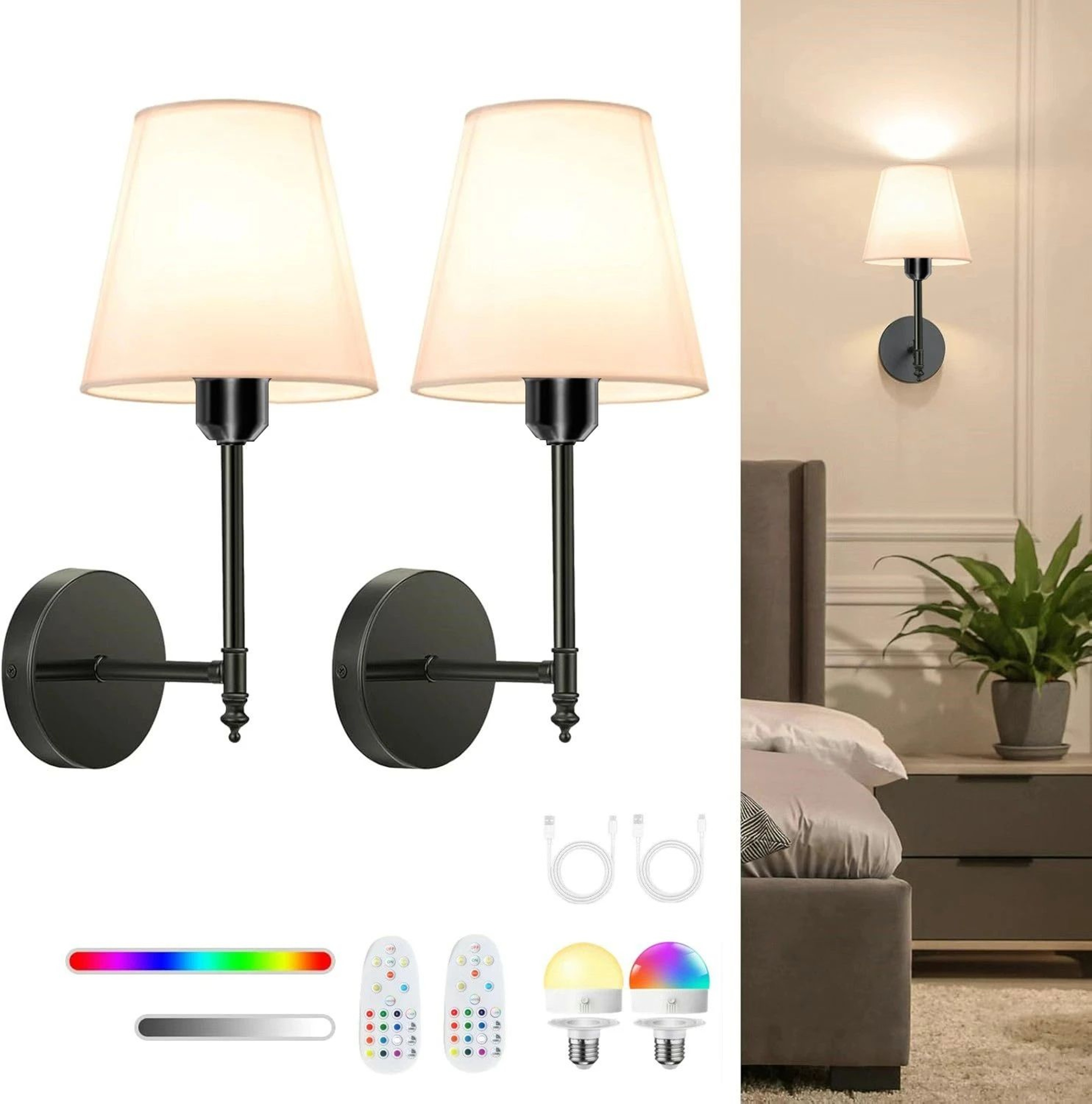 WiringFree Battery Operated Wall Sconce With 4000mAh Rechargeable Detachable Bulb Remote Dimming  1 8