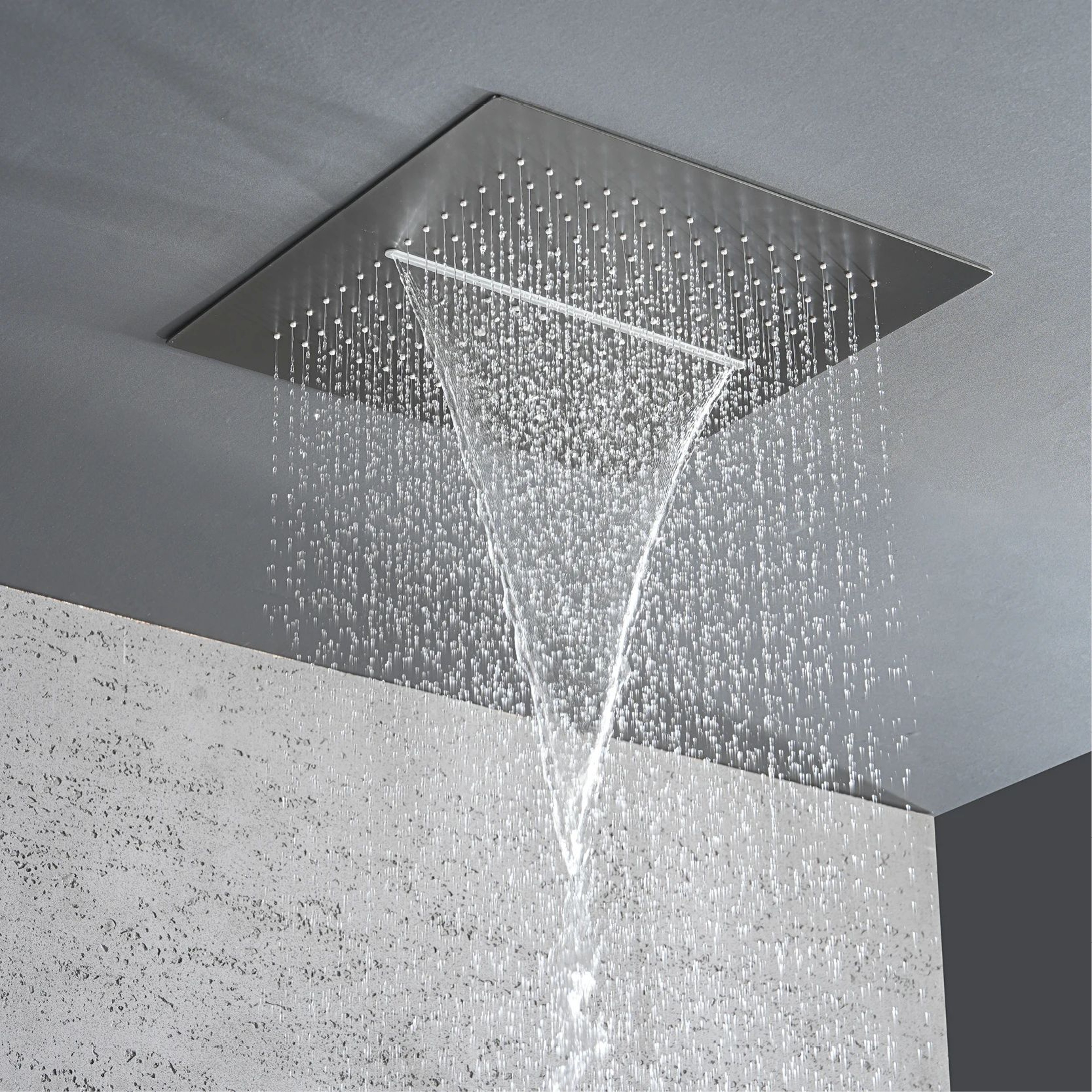Gunmetal Brass Ceiling Shower System With LED Temperature Display DualMode Rainfall  Waterfall 0