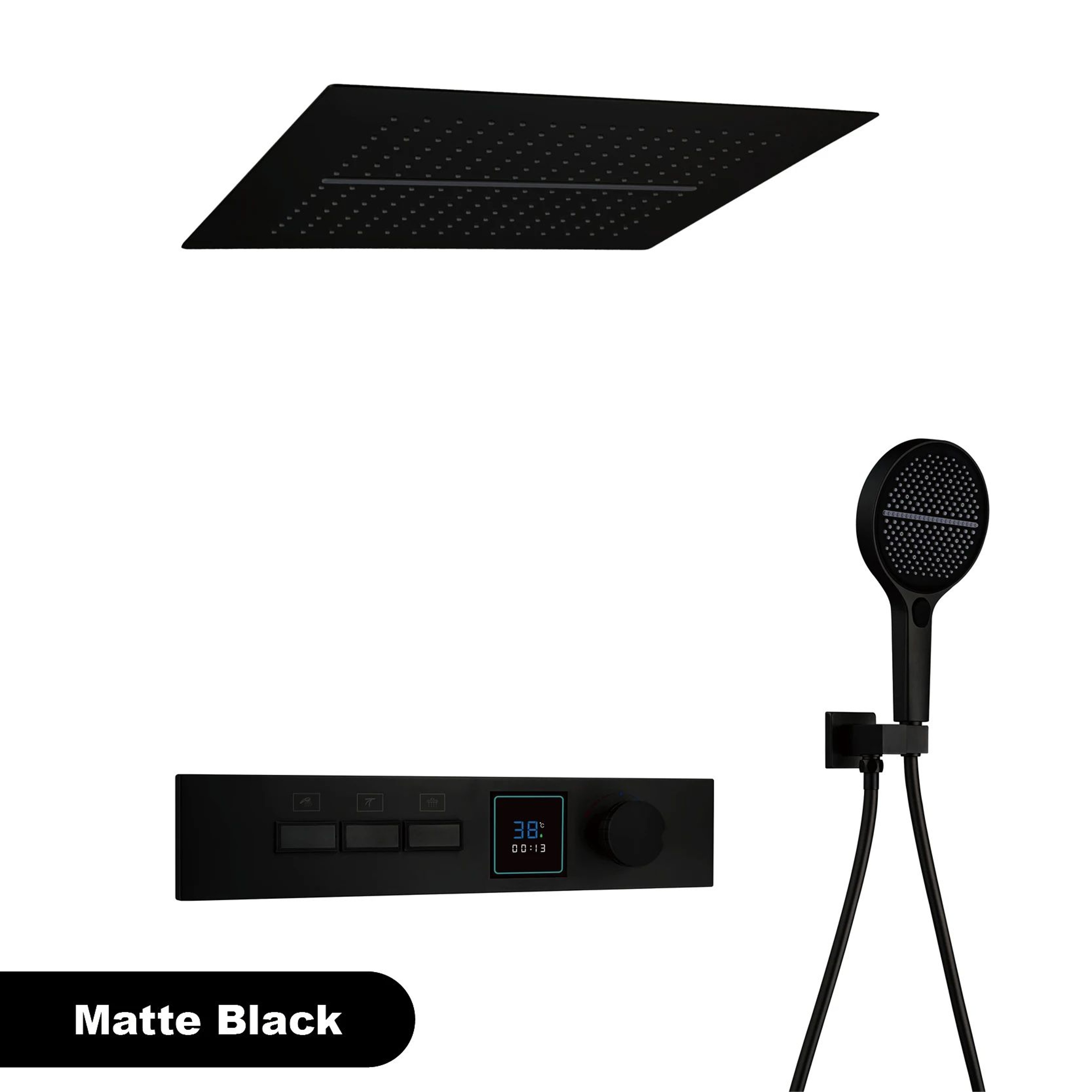 Gunmetal Brass Ceiling Shower System With LED Temperature Display DualMode Rainfall  Waterfall 7