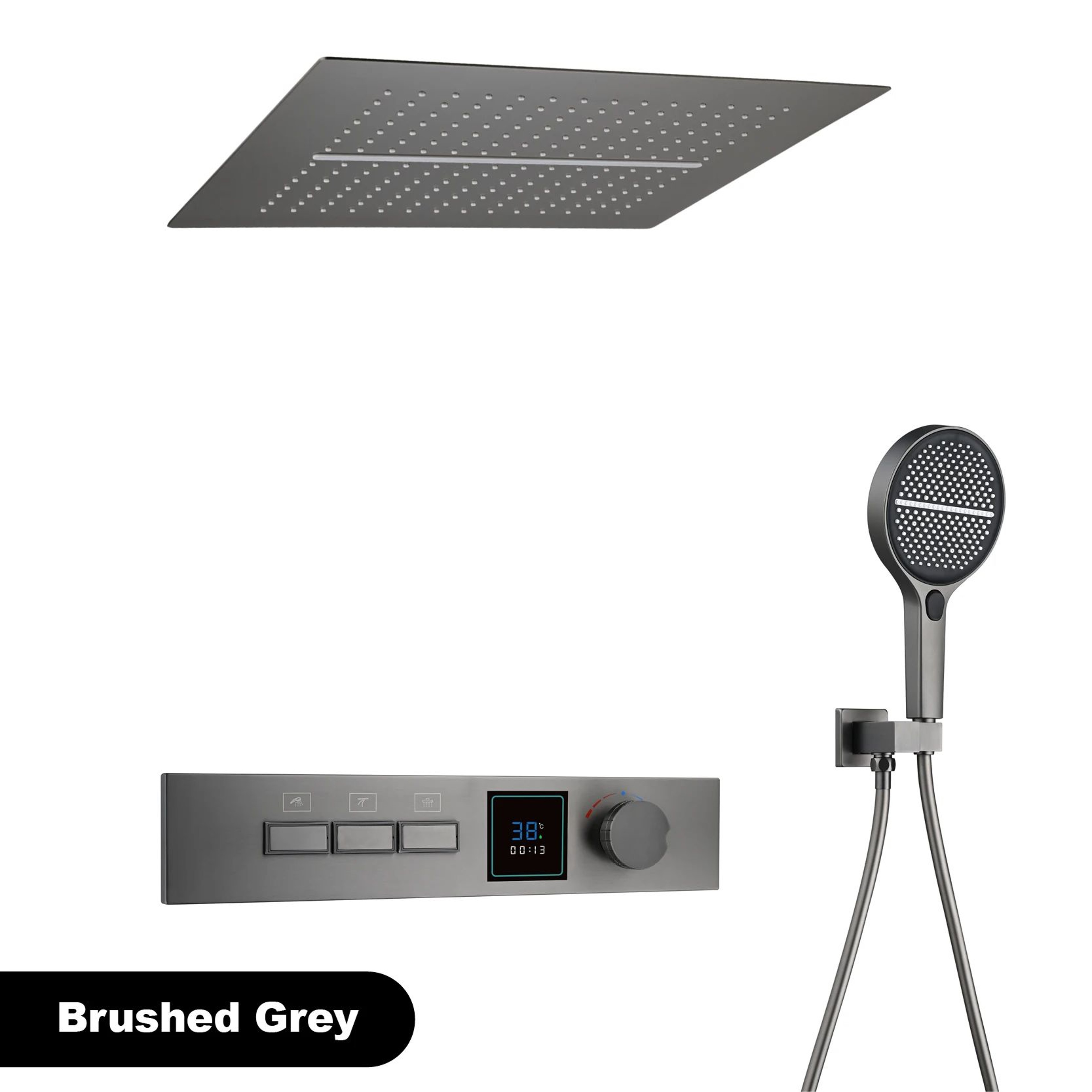 Gunmetal Brass Ceiling Shower System With LED Temperature Display DualMode Rainfall  Waterfall 9