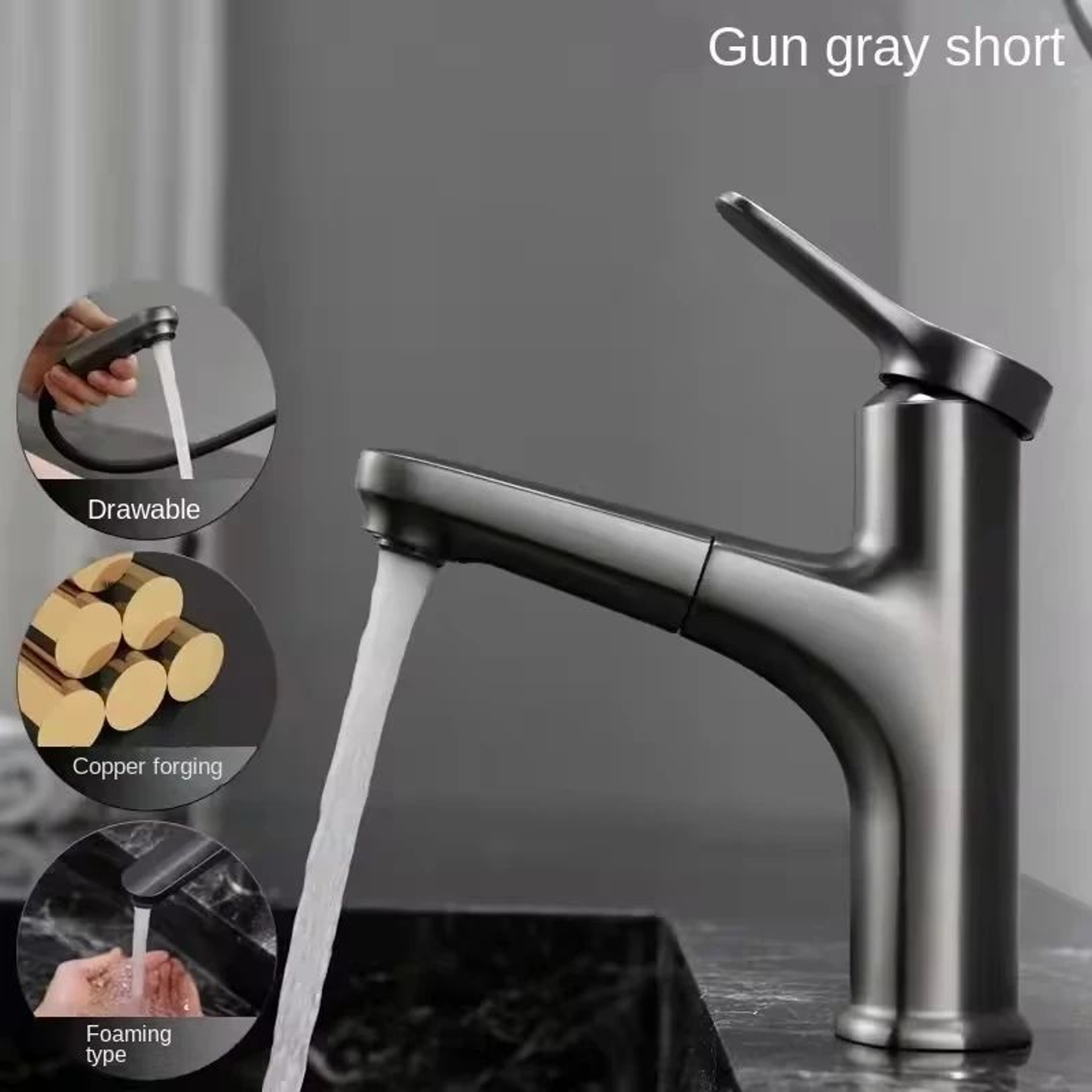 Brass Pullout Bathroom Sink Faucet  Single Handle Hot And Cold Water Faucet Mixer Tap 1