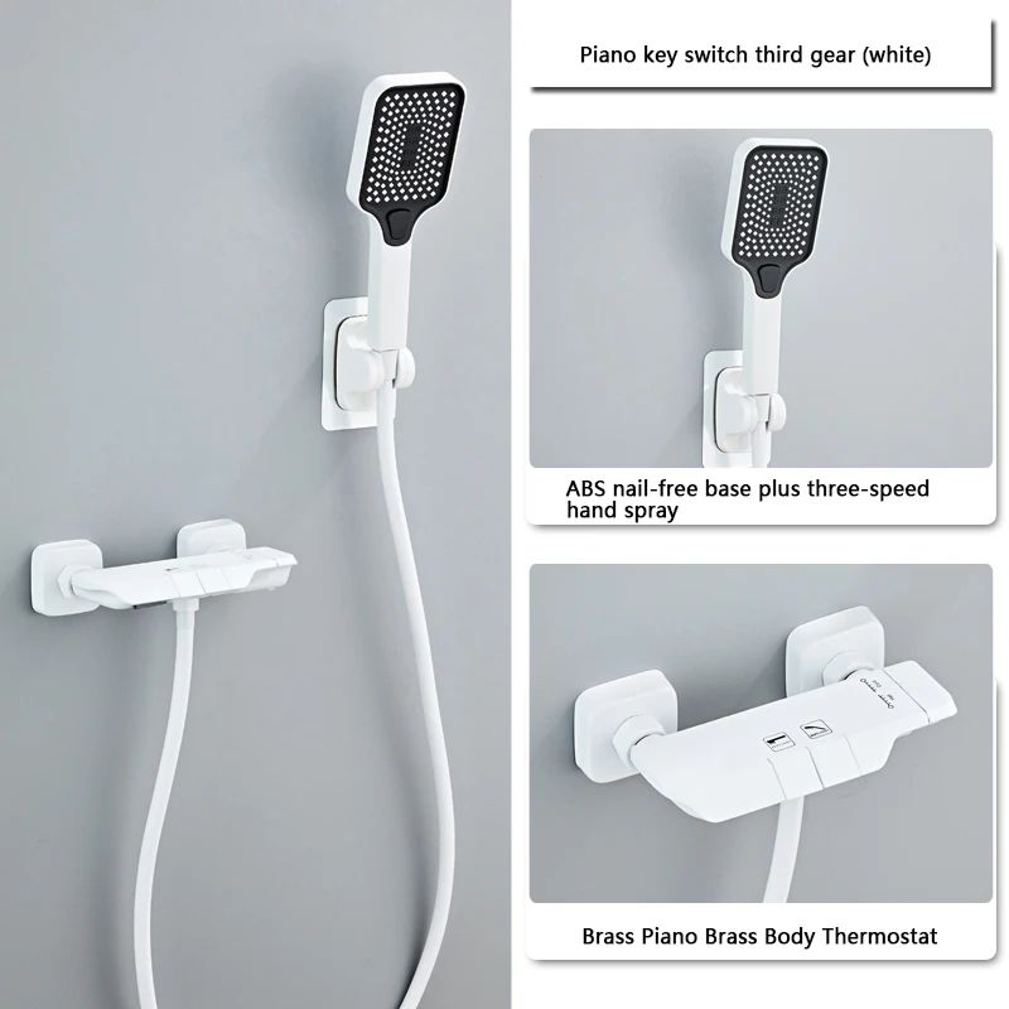 Modern Grey PianoKey Digital Display Shower System  2Way Wall Mounted Shower Set With Tub Spout 12