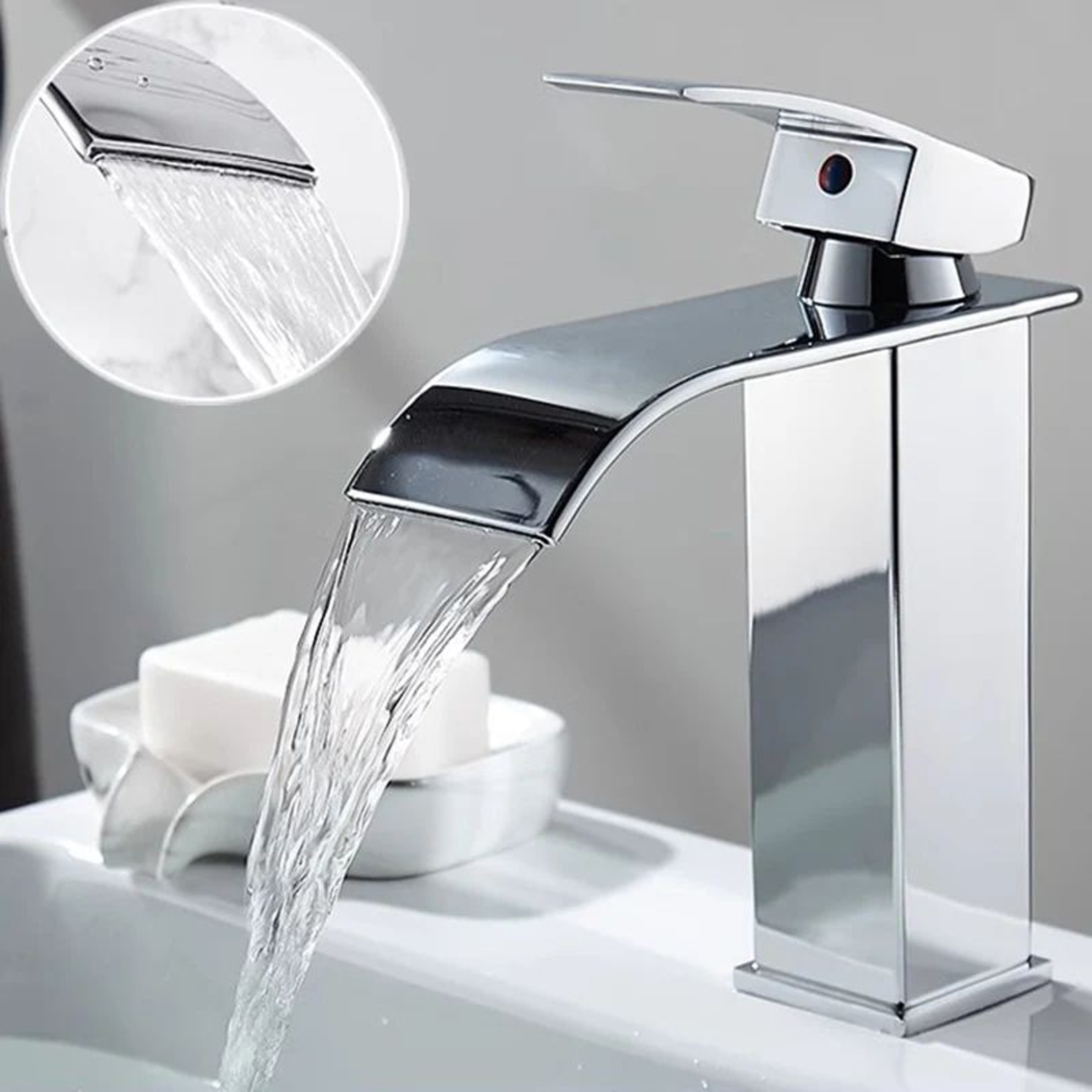 Matte Black Waterfall Bathroom Faucet Stainless Steel Hot  Cold SingleHandle Basin Mixer 0