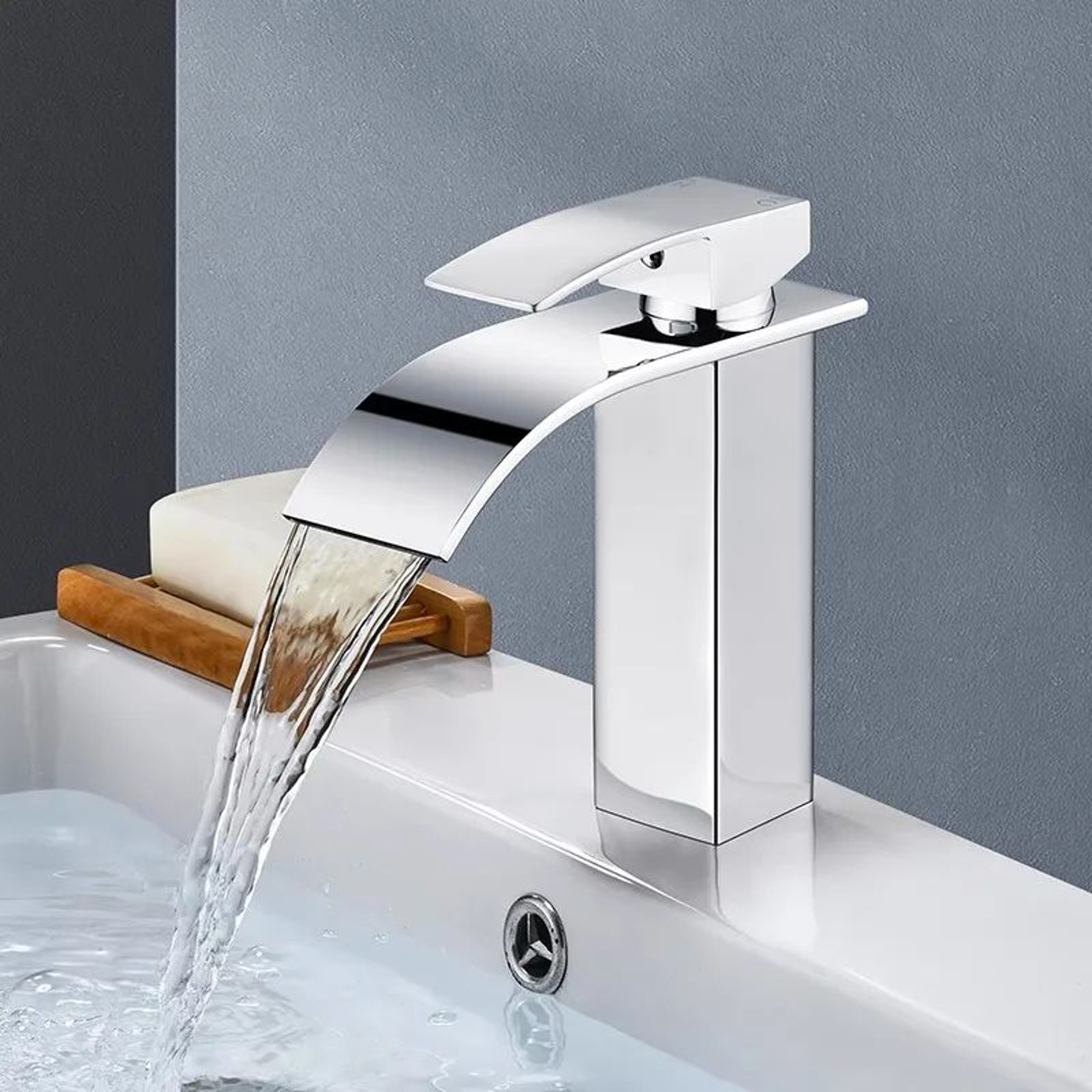 Matte Black Waterfall Bathroom Faucet Stainless Steel Hot  Cold SingleHandle Basin Mixer 2