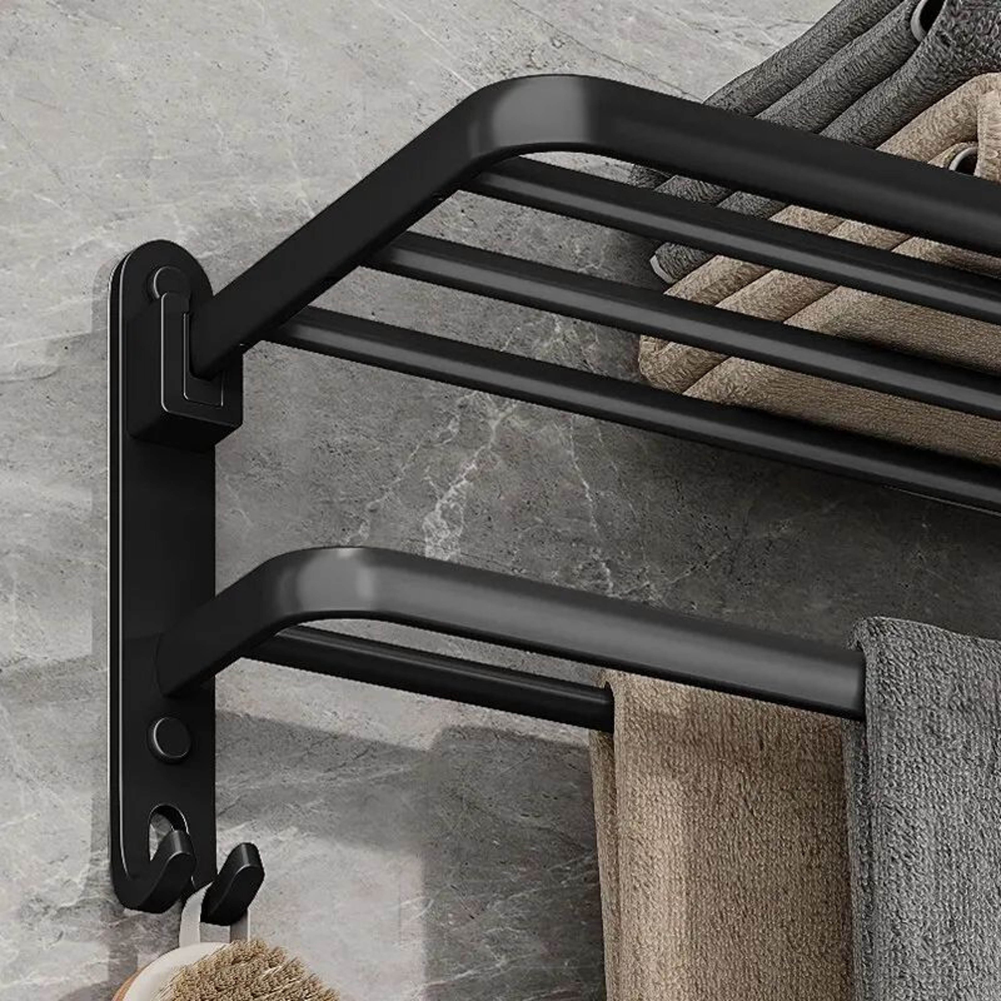 Matte Black Folding Towel Rack With Hook  50cm Wall Mounted Aluminum Towel Holder 2