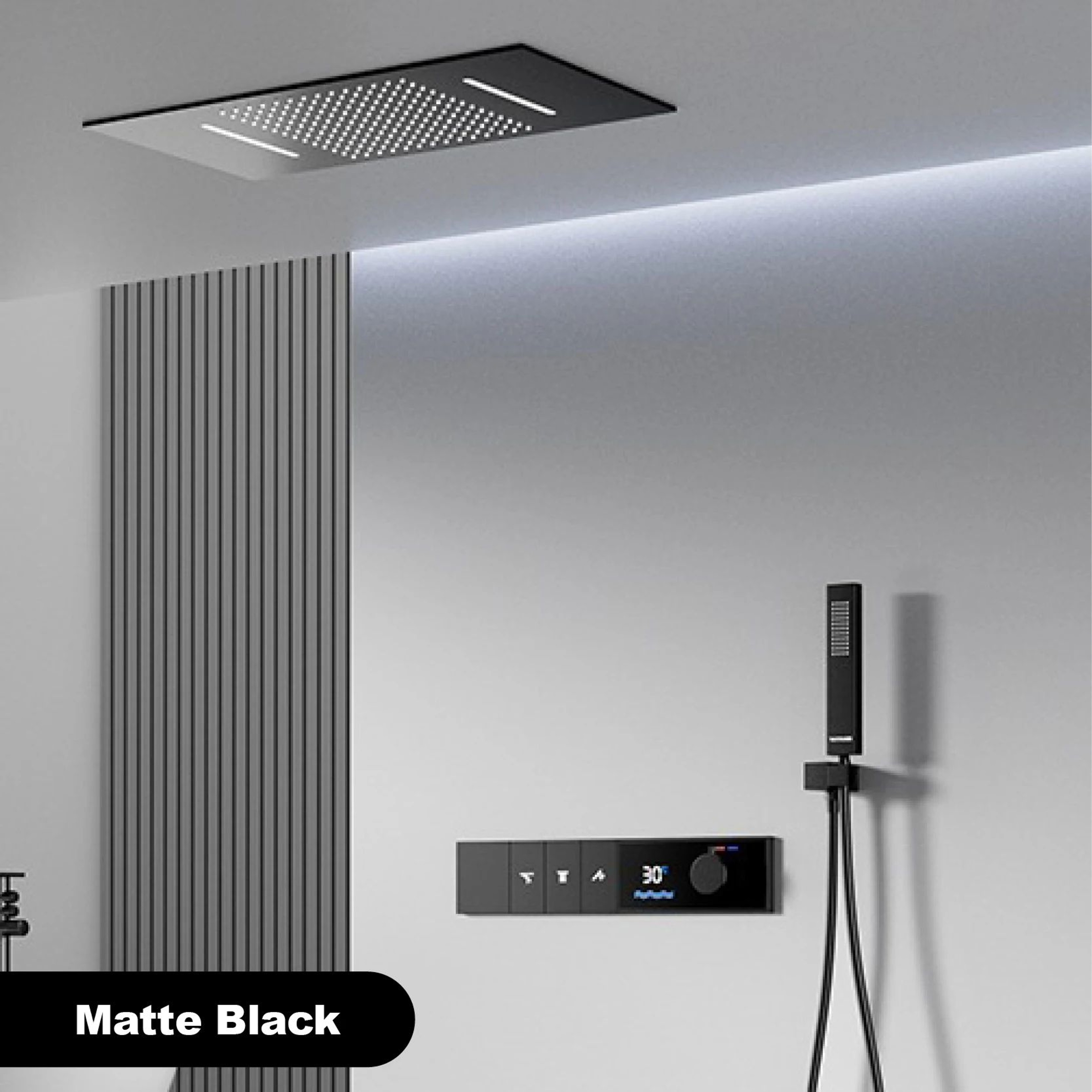 Luxury Thermostatic LED Shower System With Ceiling Waterfall  3 Spray Modes 7