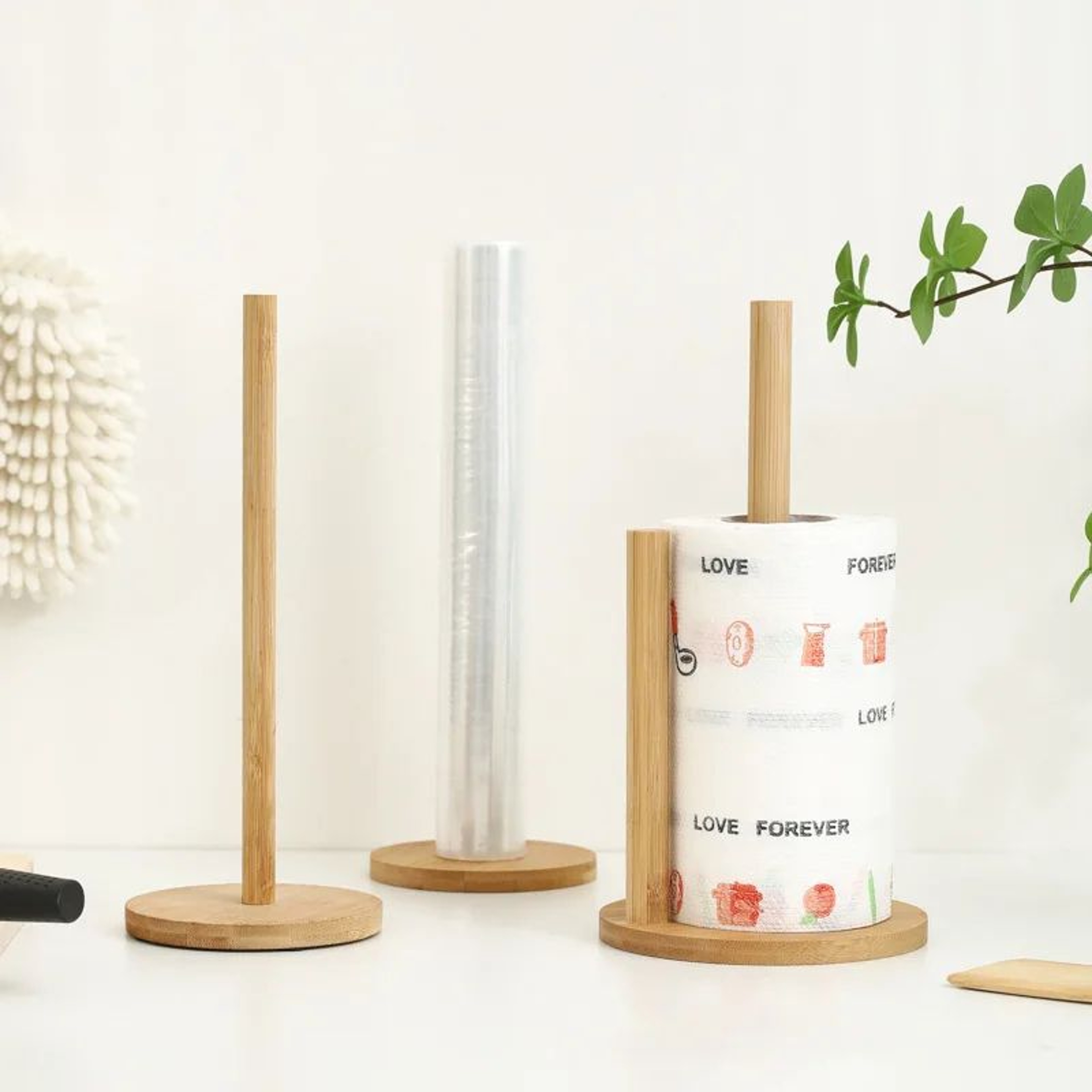 Beech Wood Paper Towel Holder Countertop Stand With NonSlip Base 1