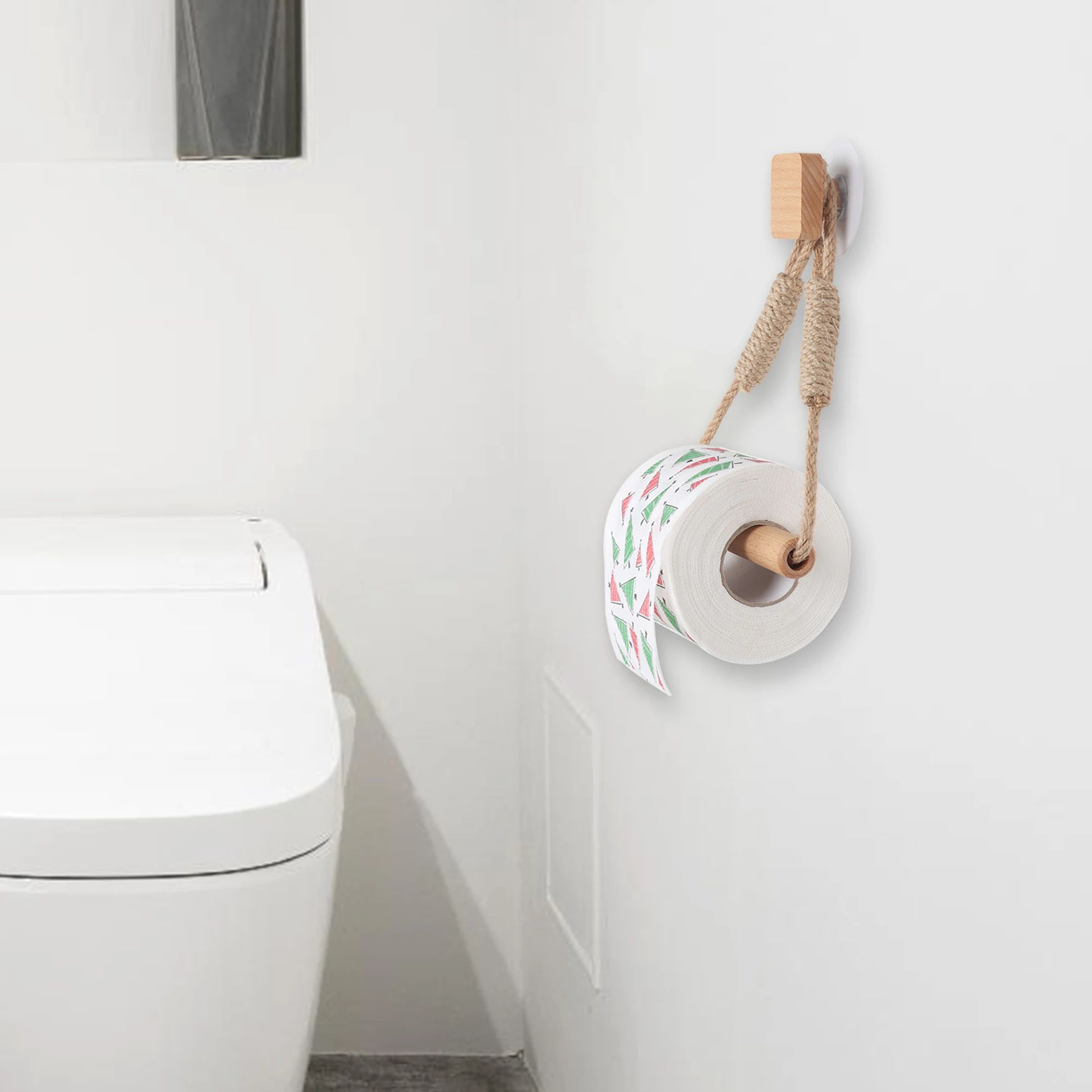 Rustic Wooden Triangle Toilet Paper Holder  NailFree Wall Mounted Bathroom Shelf 4