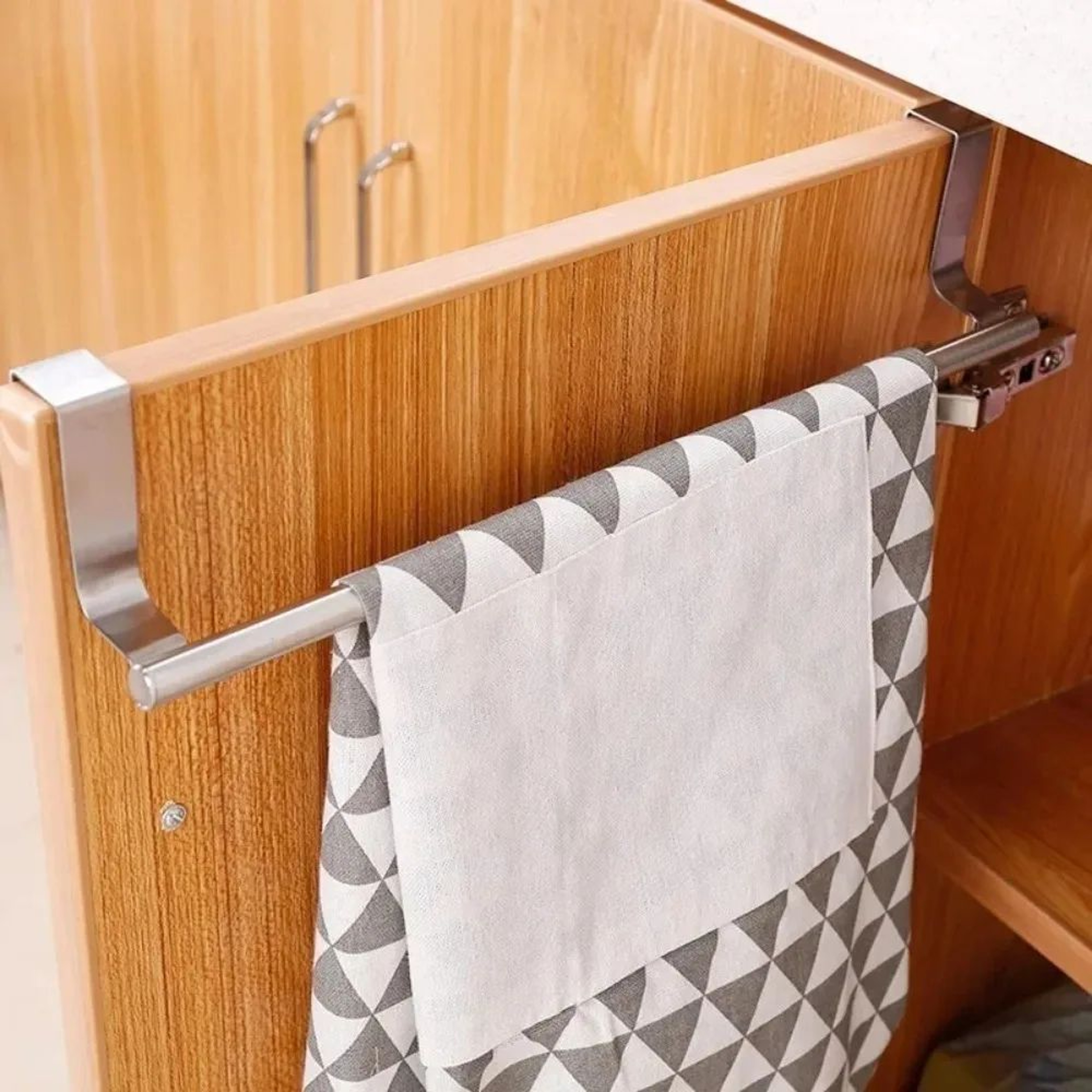 NoDrill Stainless Steel Towel Bar  Over The Door SpaceSaving Bathroom  Kitchen Rack 1