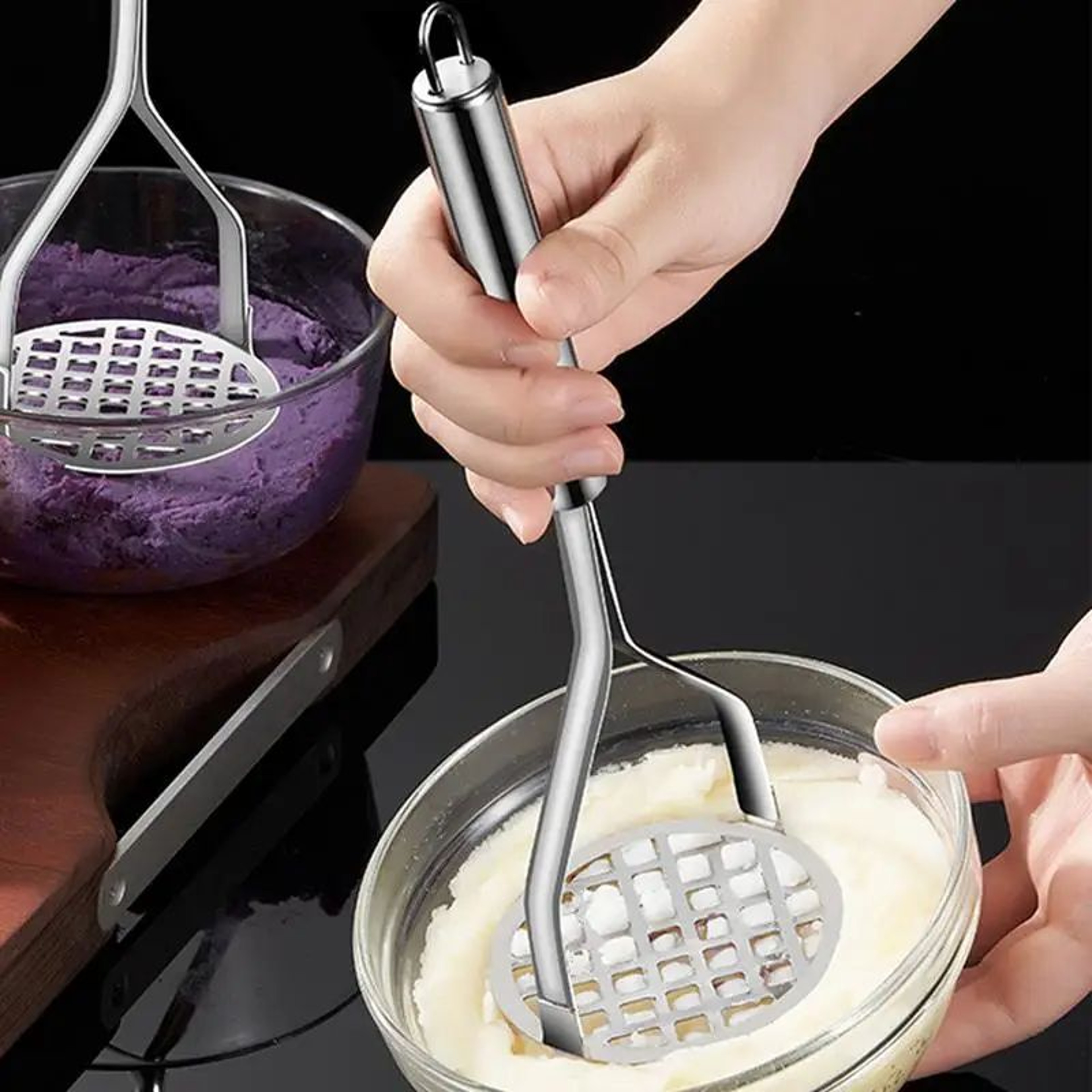 Stainless Steel Potato Masher  Hand Potato Press For Avocado And Ground Beef 1