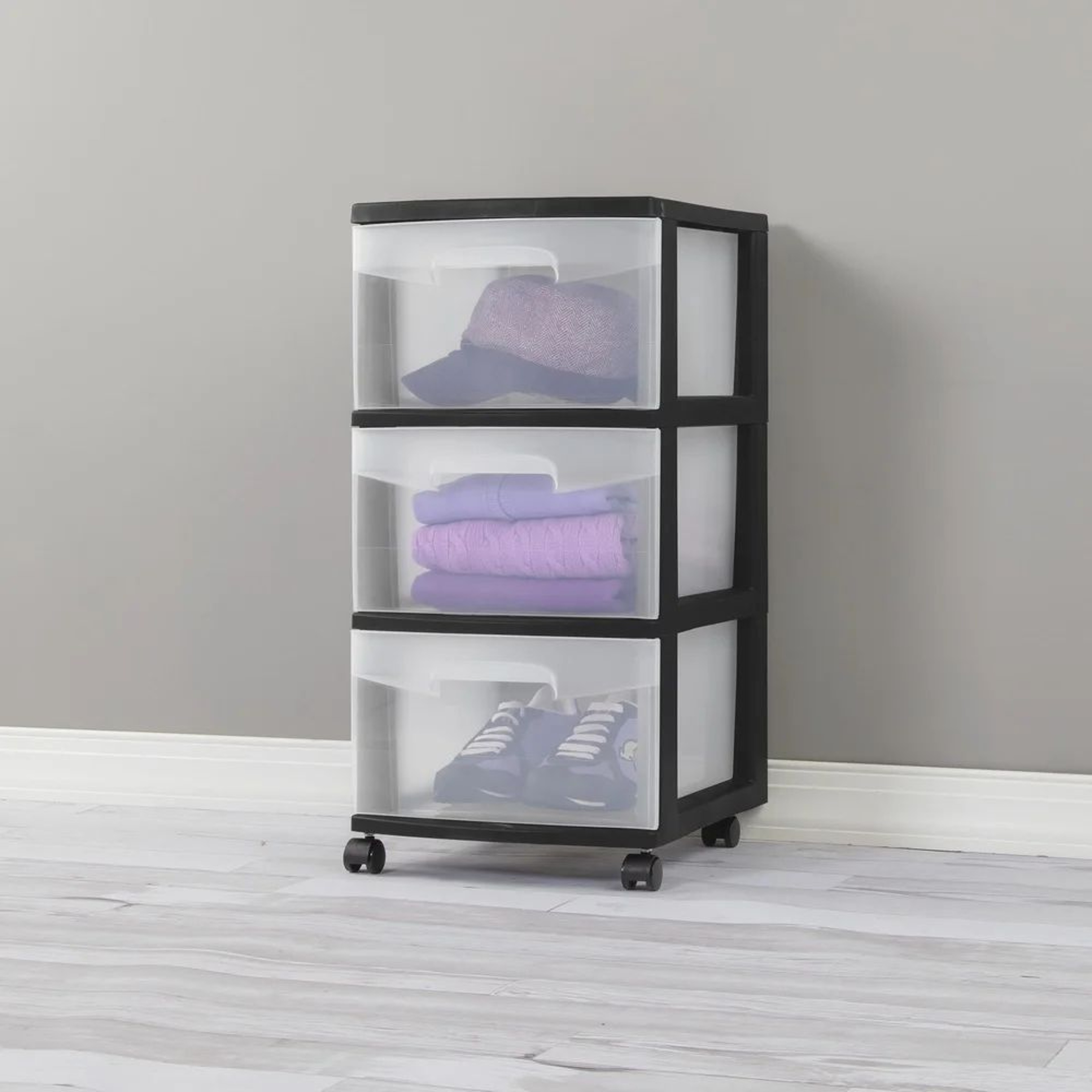 SpaceGlide 3Tier Rolling Storage Cart With Clear Drawers  Slim Plastic Drawer Organizer For Bedroom 4
