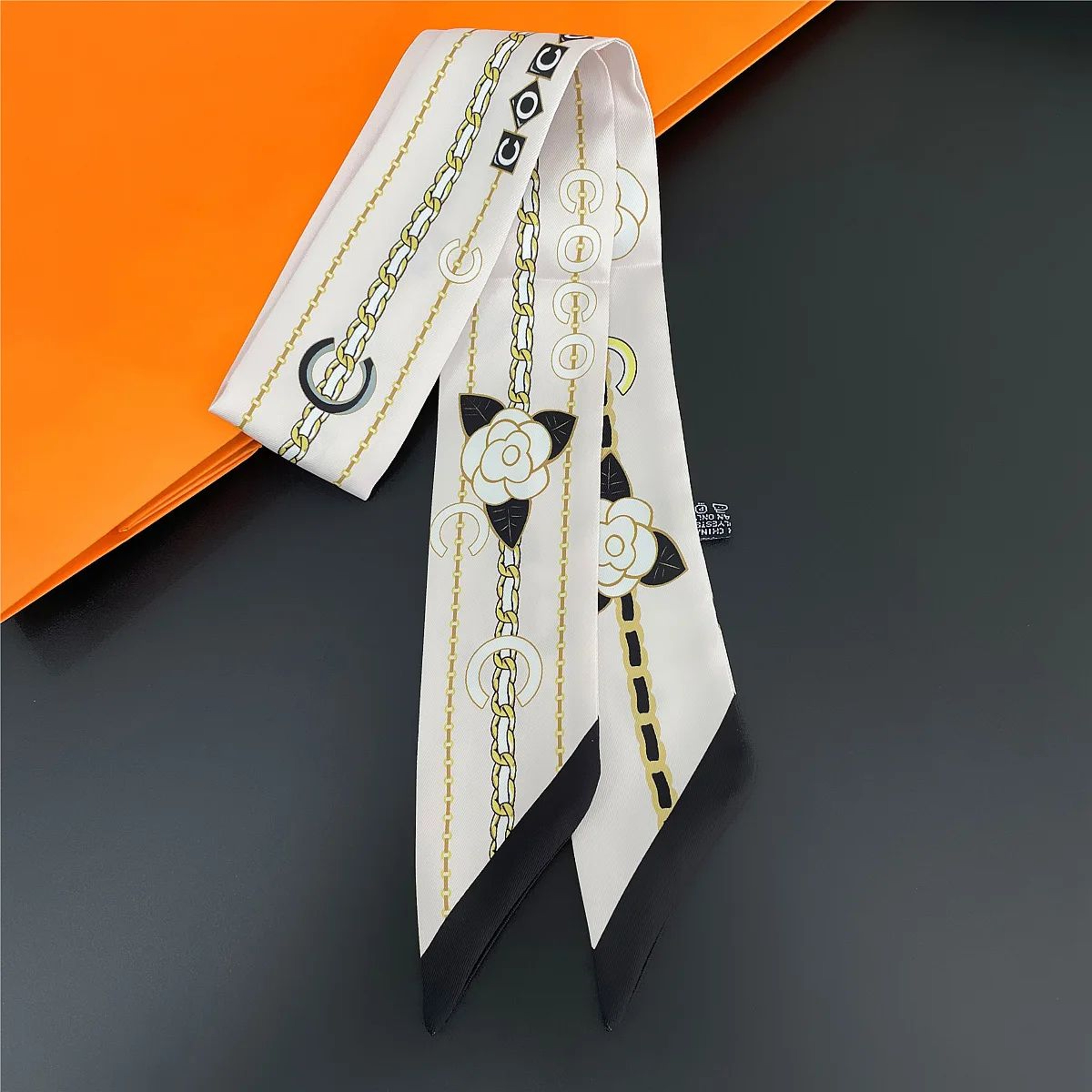 Elegant Black  White Silk Twilly Scarf  DoubleSided French Ribbon Hair  Bag Accessory 6