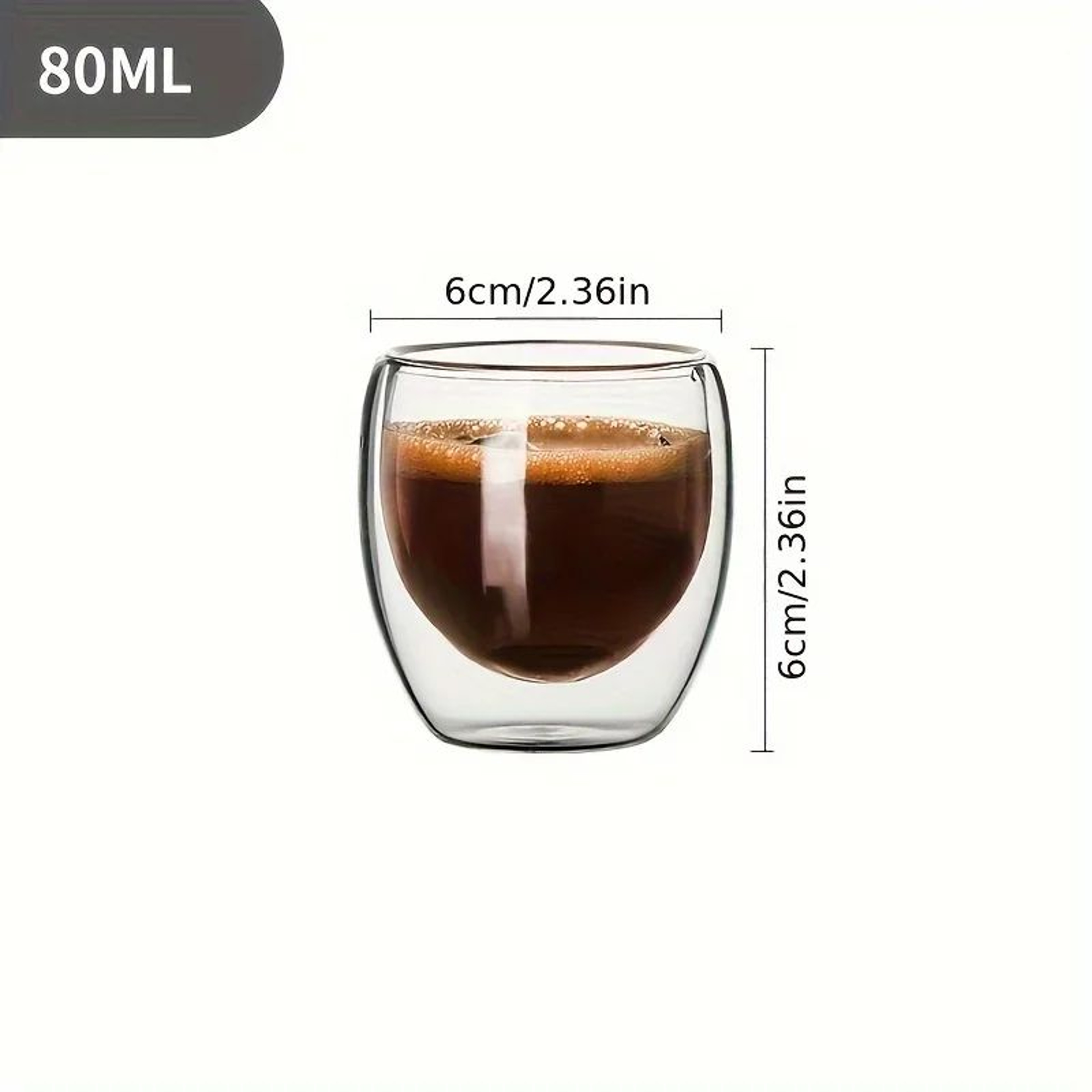 Double Wall Glass Espresso Cups Set  6pcs 80ml Insulated Clear Coffee Mugs 5