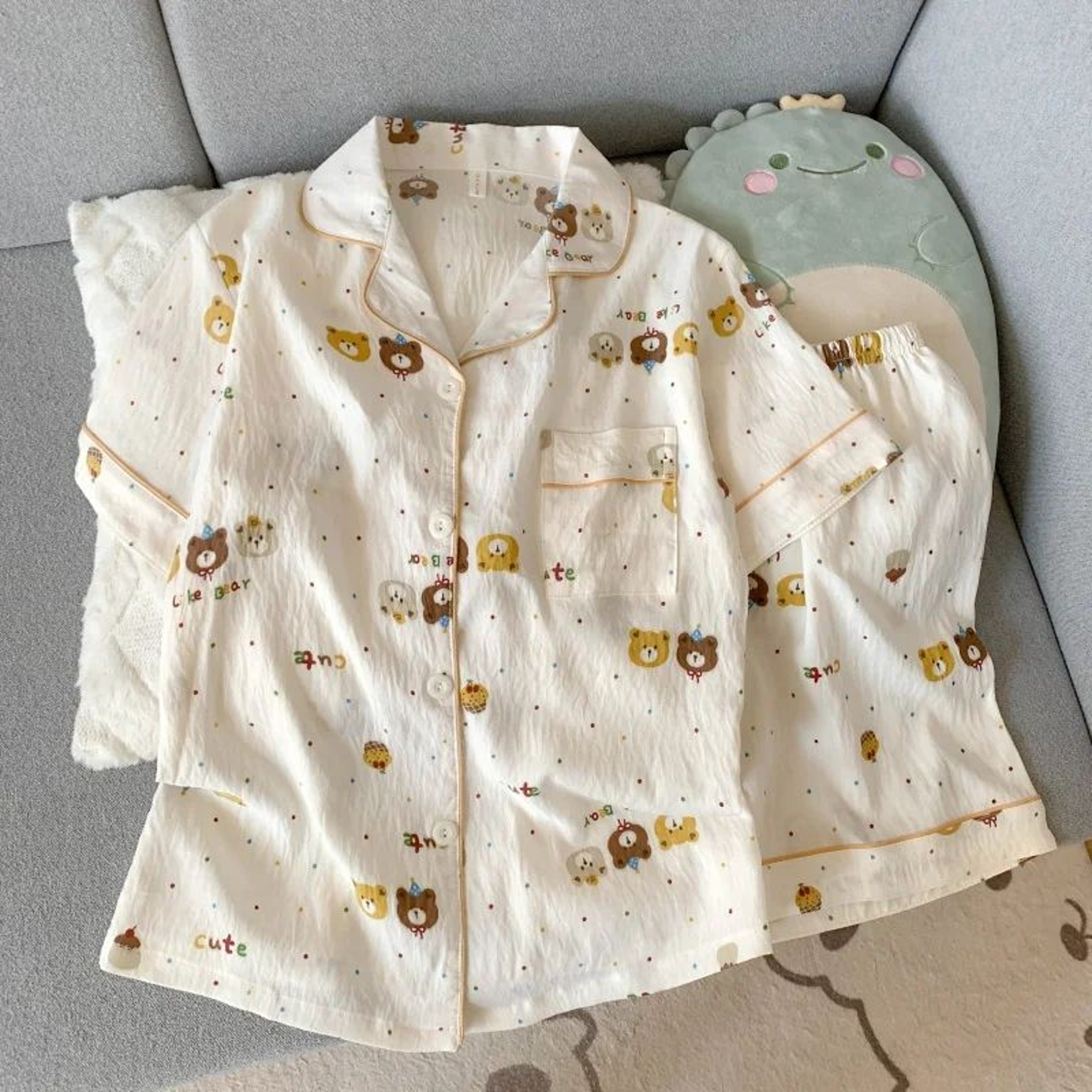 Sweet Pup Plaid Womens Pajama Set  Embroidered Dog Cotton Sleepwear 0