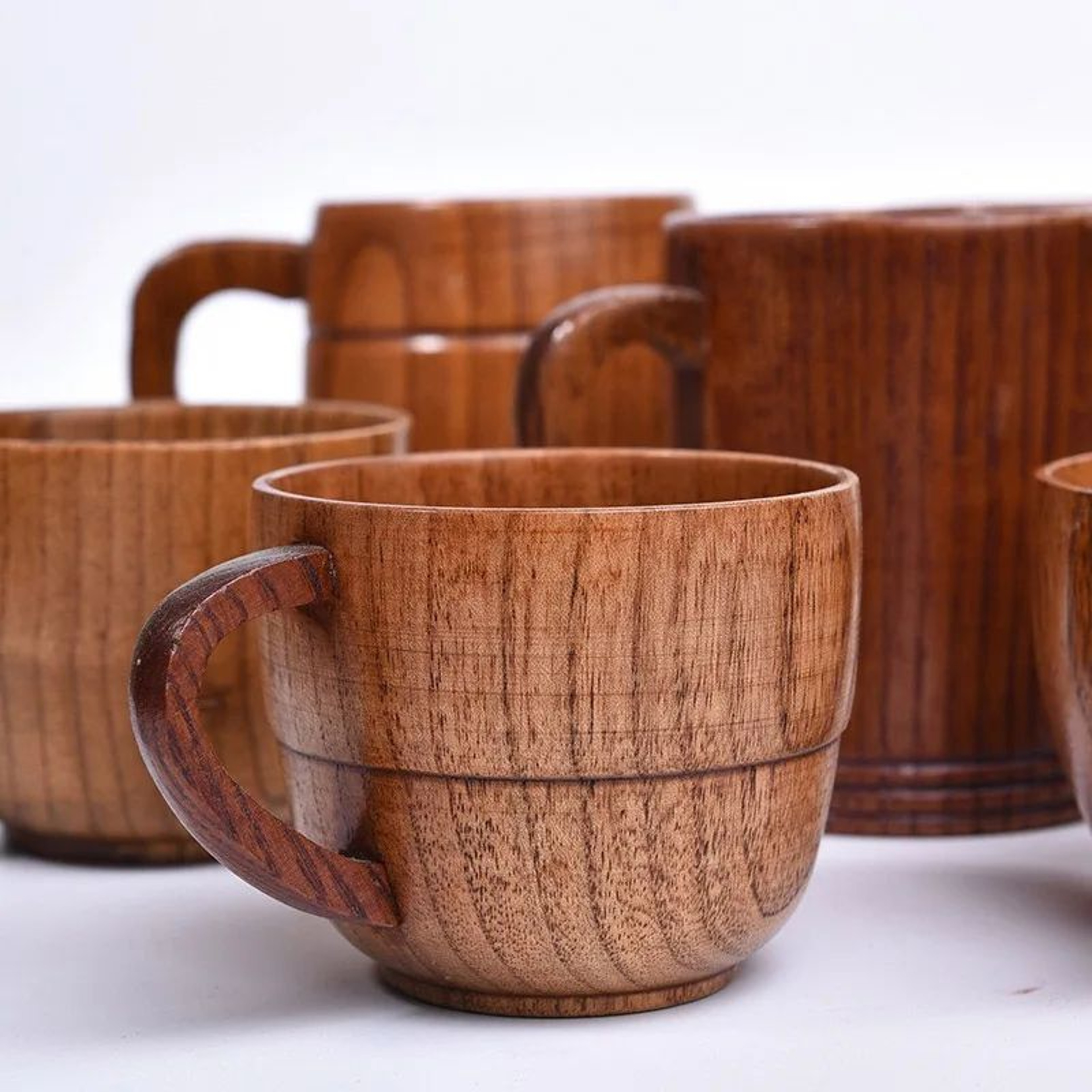 Handcrafted Jujube Wood Mug  Natural Wooden Coffee Cup With Ergonomic Handle 5