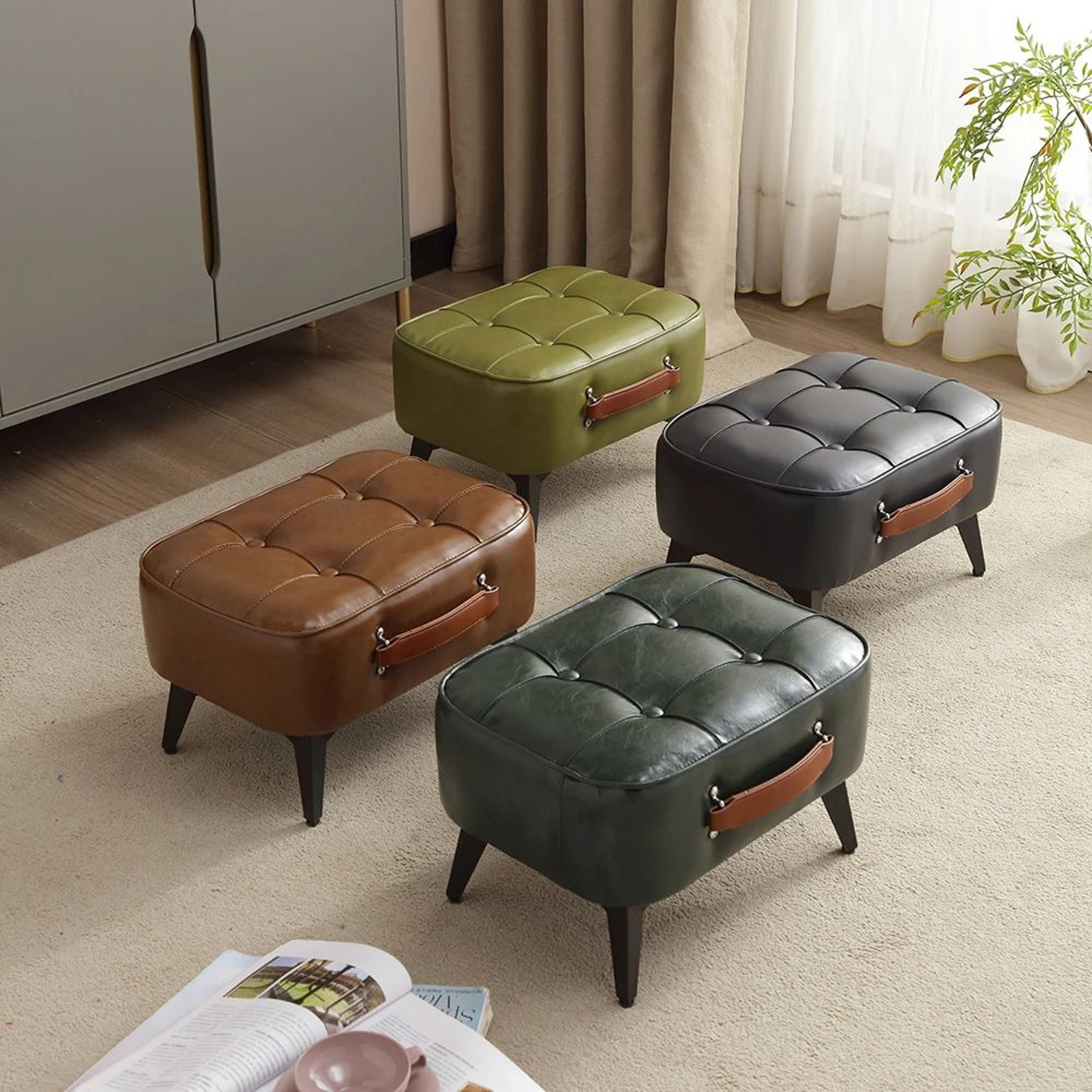 Minimalist Plush Short Stool Ottoman  Super Soft Shoe Bench For Living Room  Entryway 1