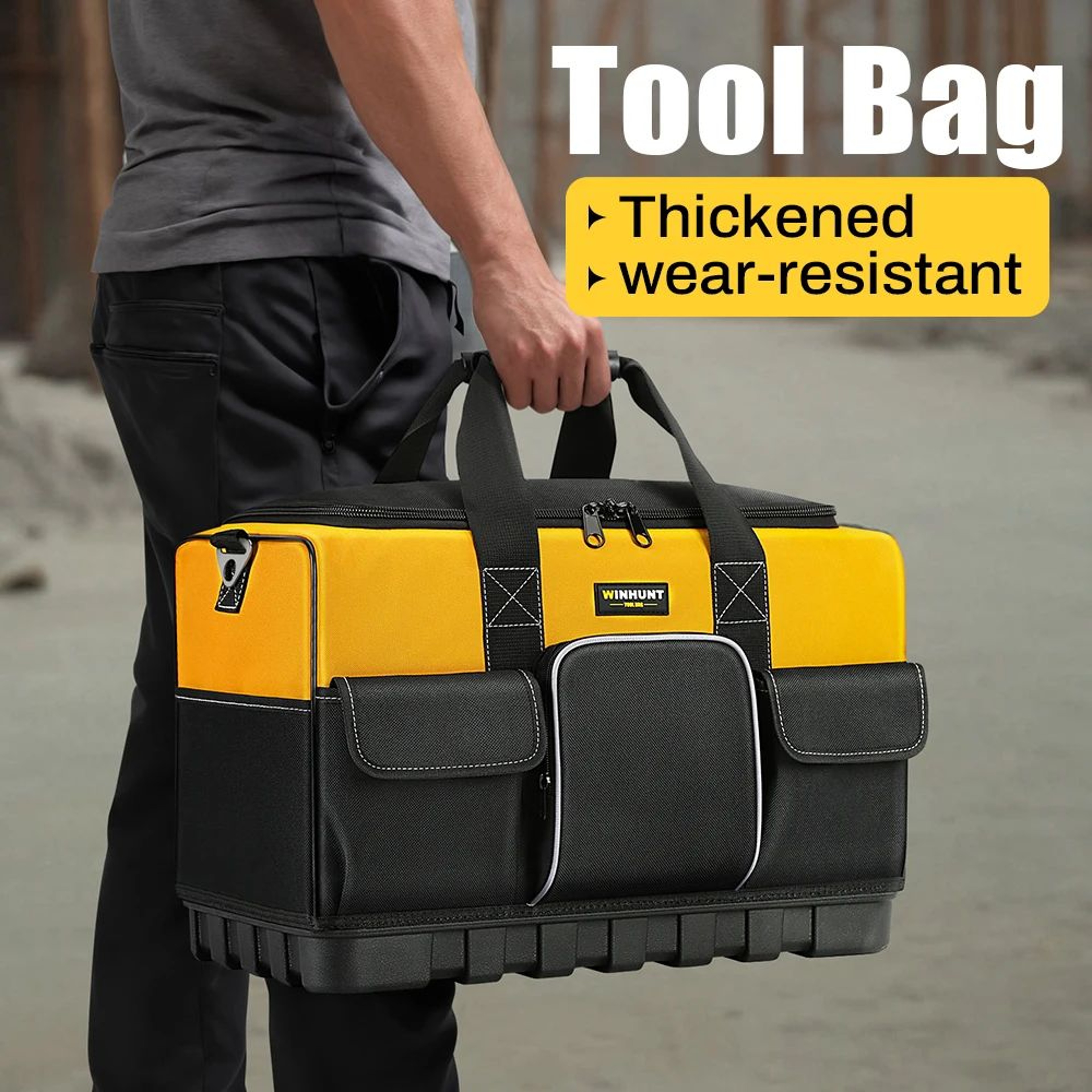 WINHUNT Pro Wide Mouth Tool Bag With Molded Base  HeavyDuty Contractor Storage Tote 4