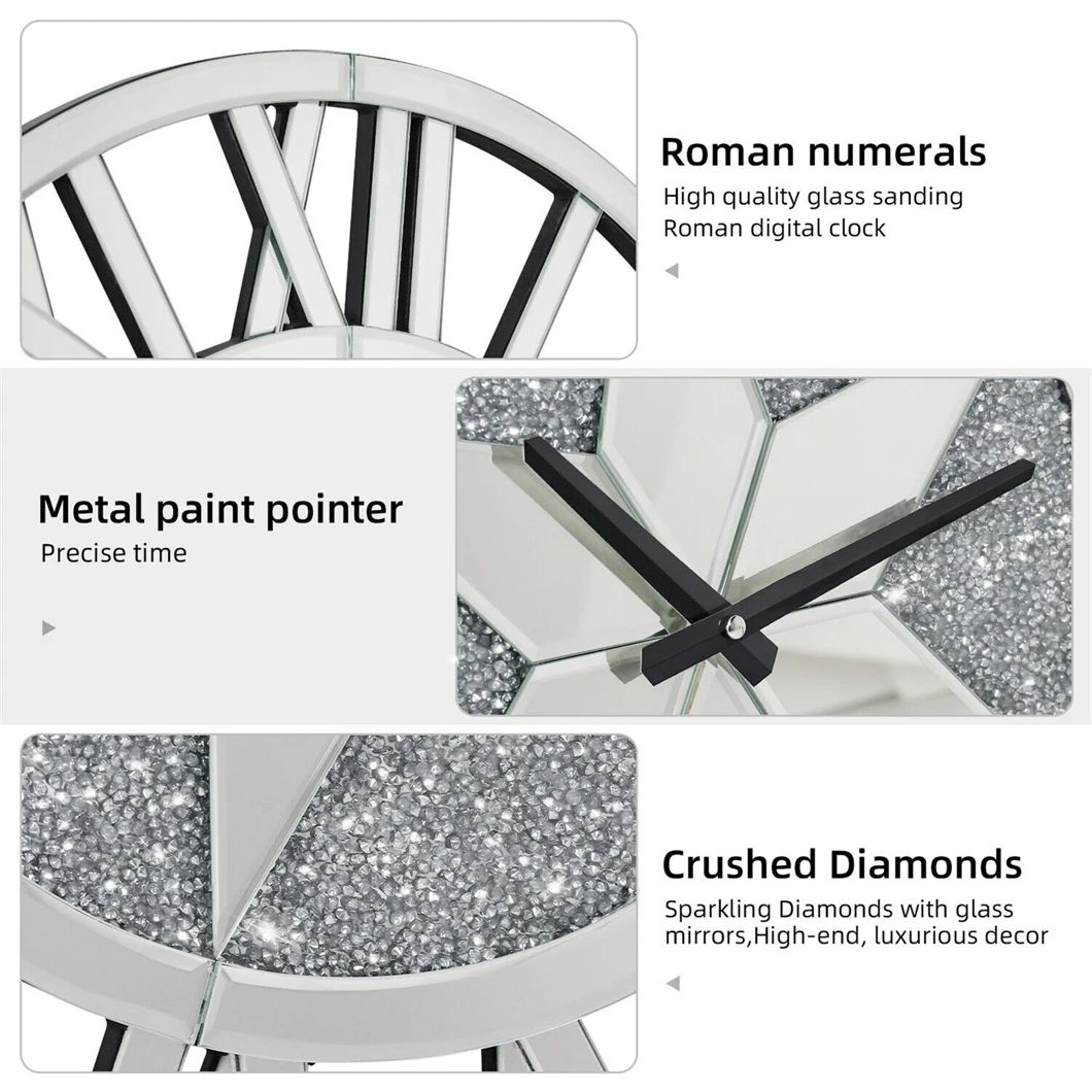 60cm Mirrored Roman Numeral Skeleton Wall Clock  Elegant Large Wall Clock Decor 3