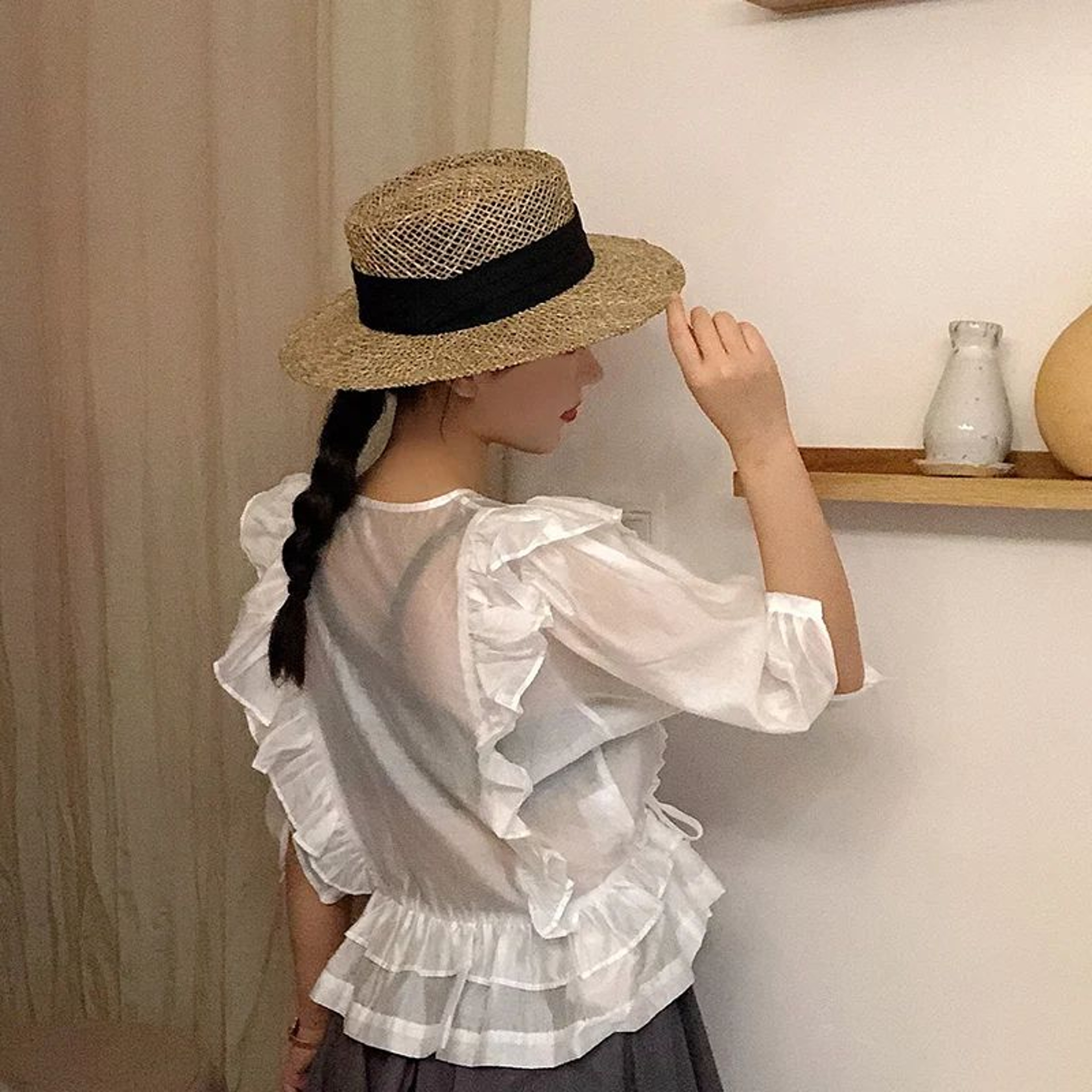 Handmade Straw Beach Hat  Elegant Panama Hat For Women With Concave Flat Brim Sun Protection 2