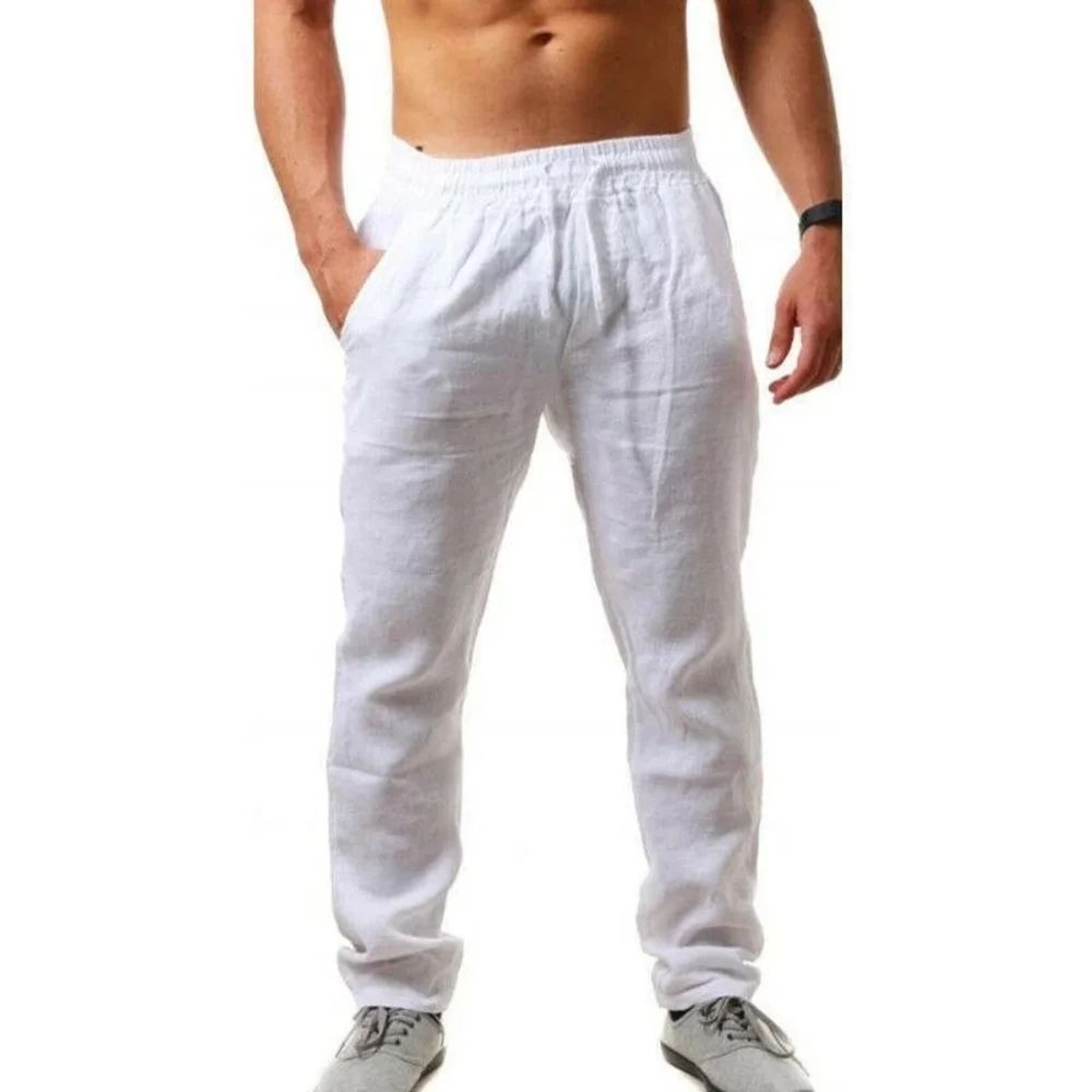 BreezeFlex Mens Linen Pants  Breathable Cotton Linen Casual Trousers With Elastic Waist 0